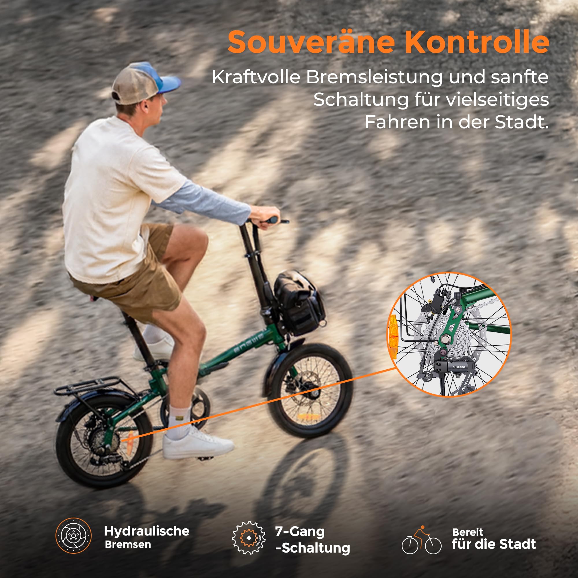 ENGWE Zip 16.9KG Ultraleichtes Zusammenklappbares Elektrofahrrad, 36V 10Ah Tragbarer Akku mit Bis zu 120KM, Drehmomentsensor und Hydraulische Bremsen, Mit Scheinwerfer und Reflektoren, 7 Gänge