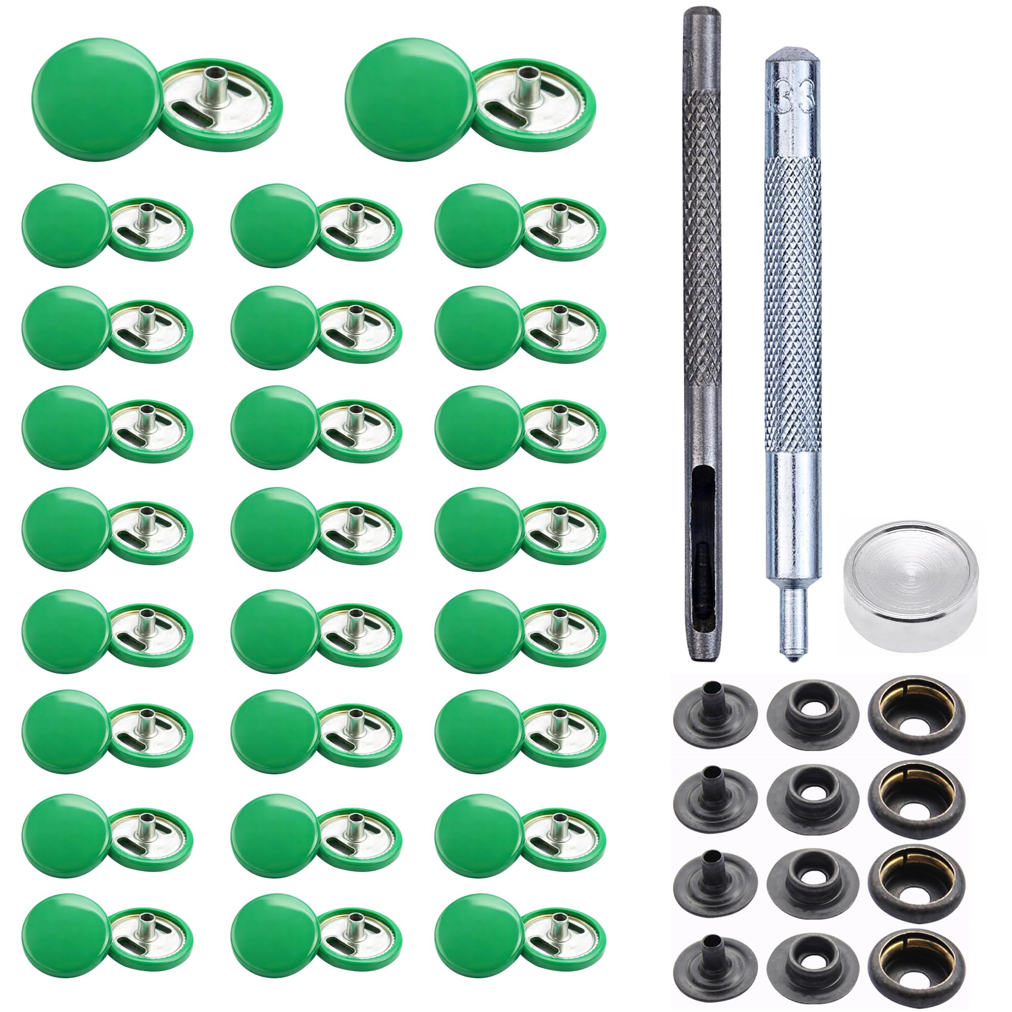 Trimming Shop 15mm Botones a Presión 4 Parte, Durable y Ligero Metal Cierres con Mano Fijación Herramienta para Jeans, Cuero, Tiras Costura Proyectos, Ropa Reparación - Verde, 1000pcs