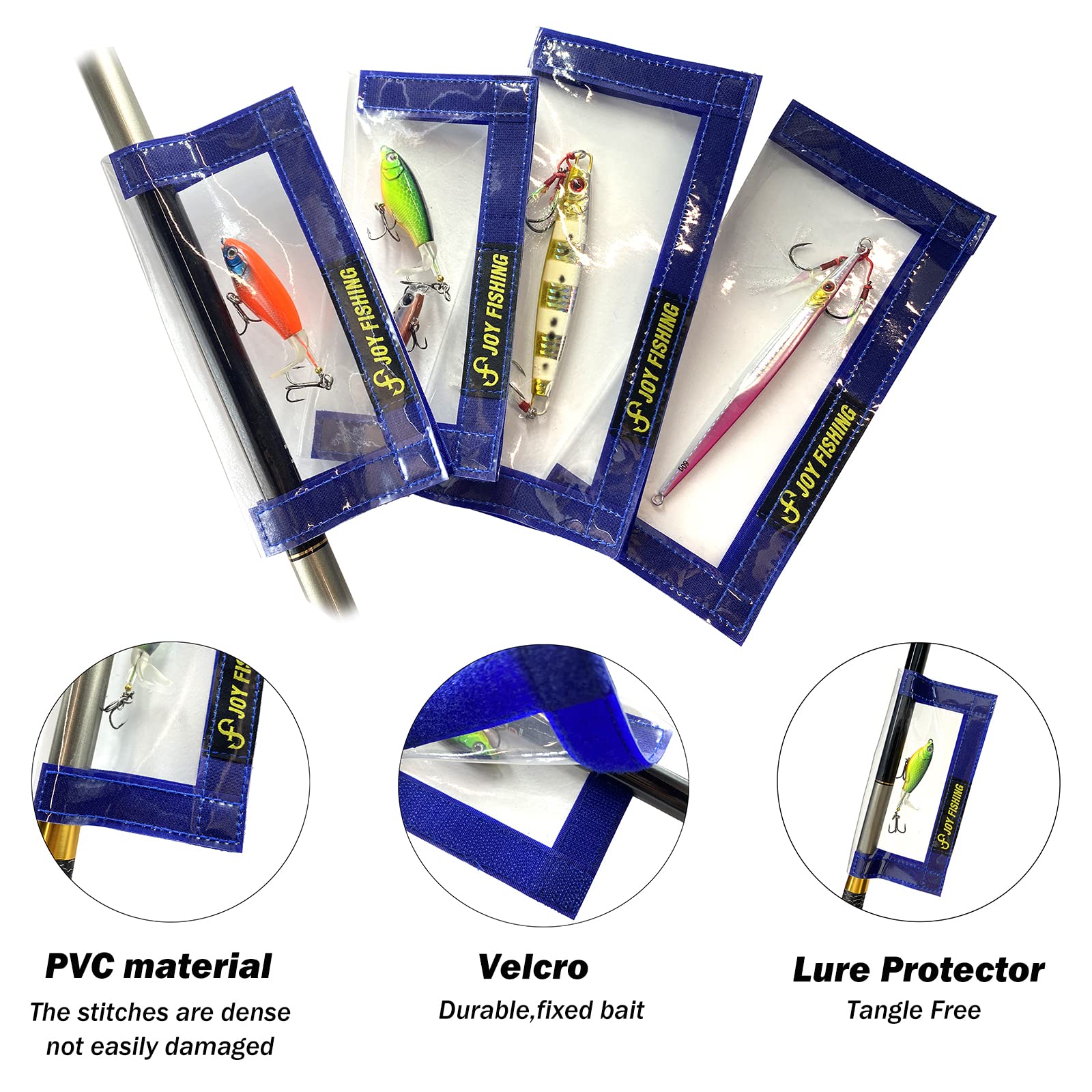 JoyFishing 4PCS Fishing Lure Wraps,PVC Lure Covers with Hook Bonnets, Fishing Hook Covers for Bait Storage,Clear Durable Lure Covers for Rod,Lure Wraps for Easily See Lures (4large)