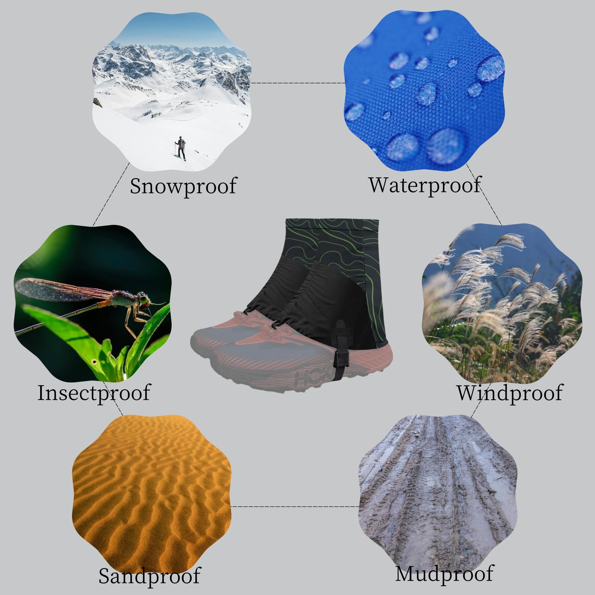 Polainas bajas, polainas de tobillo, protectores de botas de nieve, polainas de zapatos, polainas para botas de senderismo, polainas de pierna, polainas de senderismo impermeables para caza,
