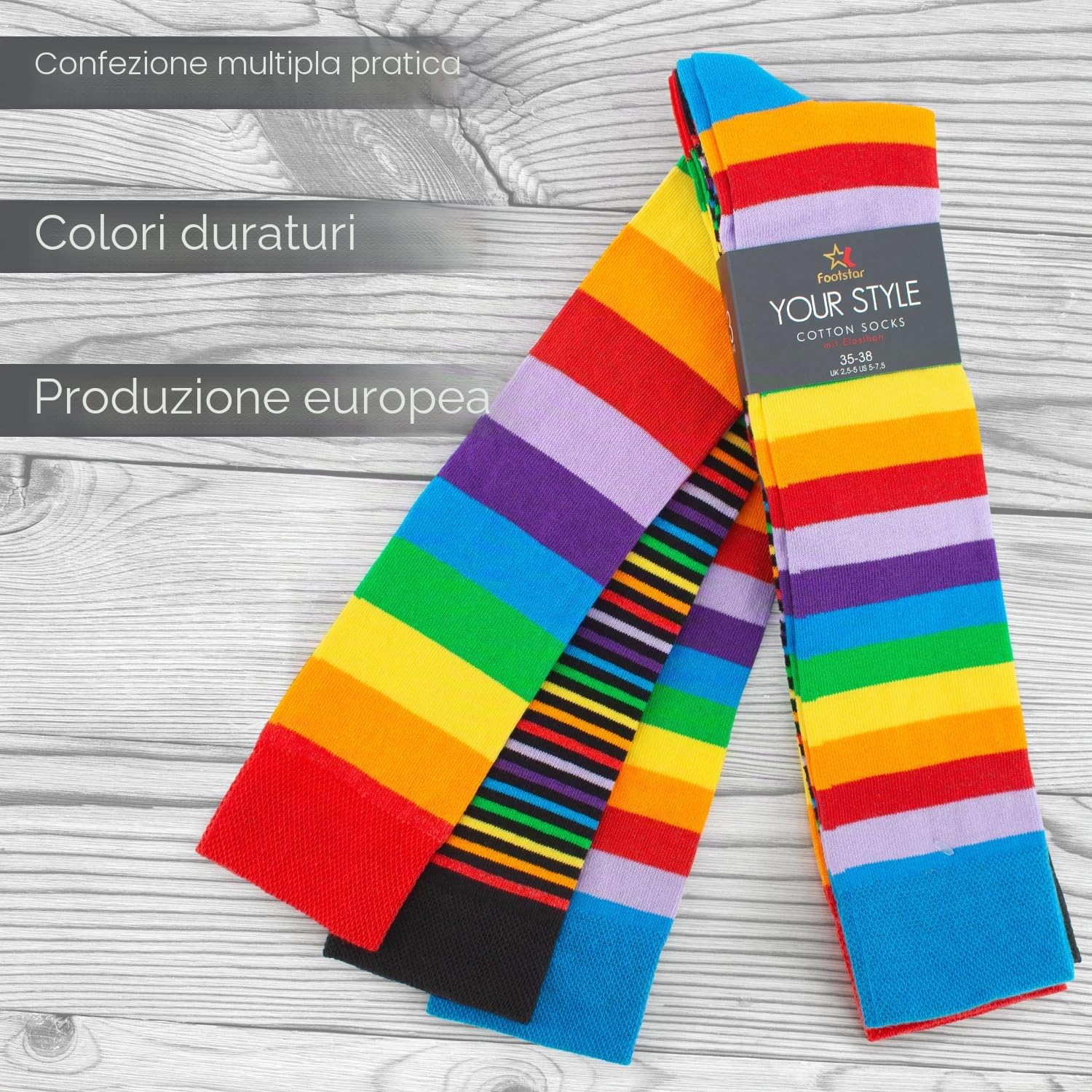 Footstar Calze al ginocchio da donna a righe (6 paia)