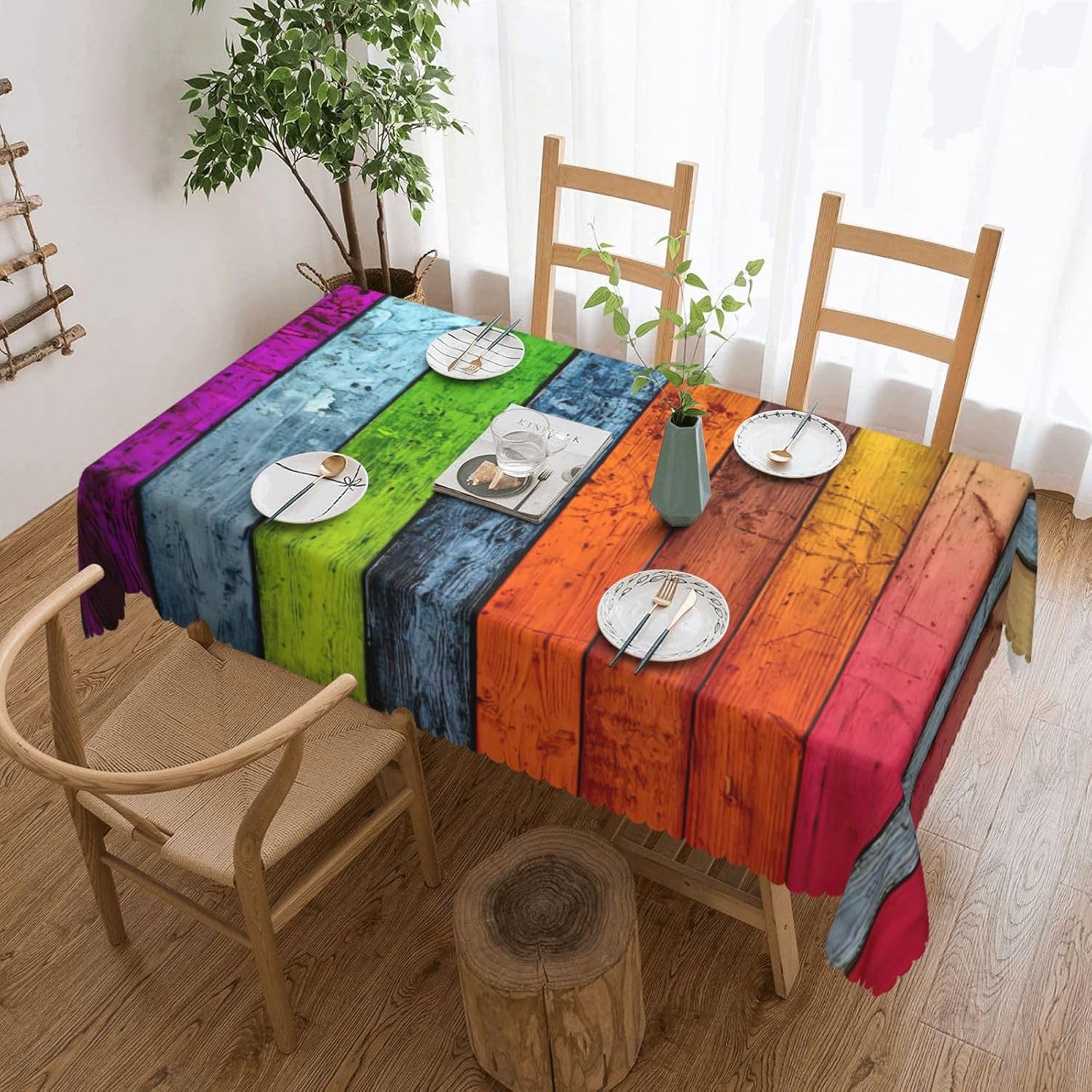 SSIMOO Colour Wooden Rectangular Tablecloth,Elegant Dining Table Decor for Parties