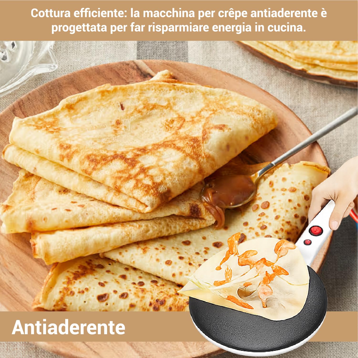 CRISALIDE® Crepiera Elettrica Cordless 800W – Macchina per Crêpes Antiaderente Ø20 cm con Rotazione 360°, Ciotola per Impasto Inclusa, Manico Antiscottatura e Interruttore ON/OFF