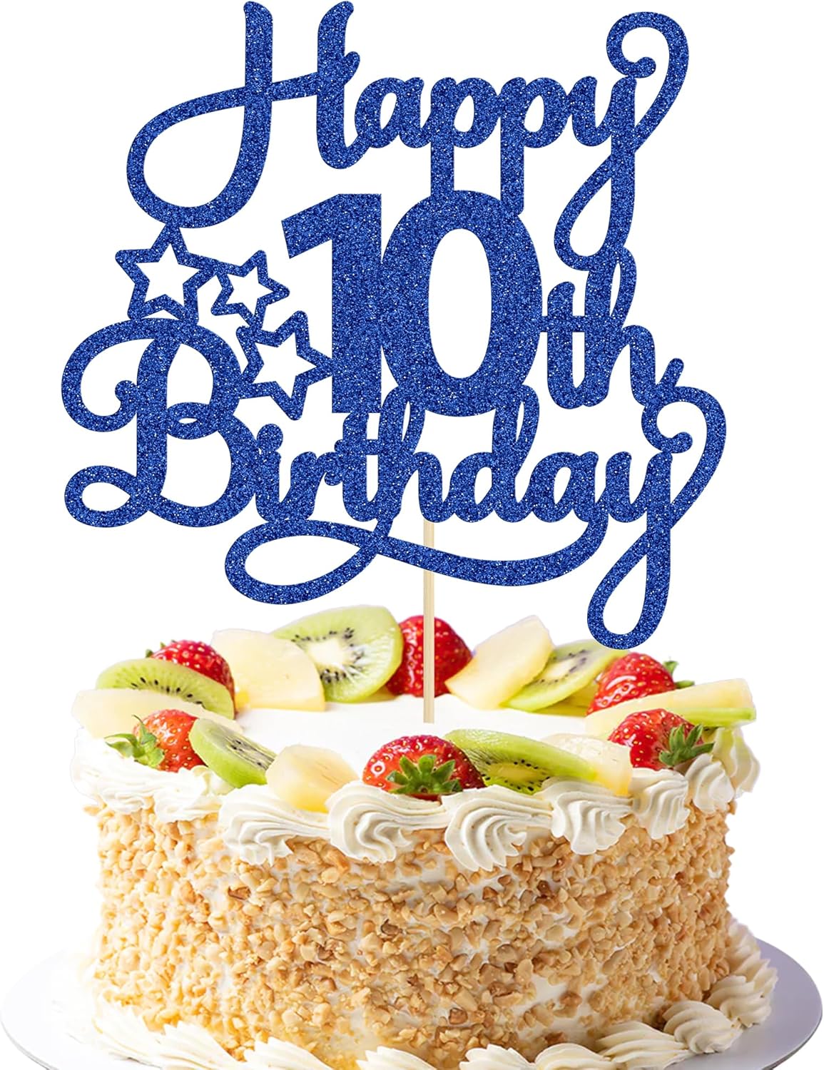 Amazon.com: 1 Pack Happy 10th Birthday Cake Topper Glitter Heart Star ...