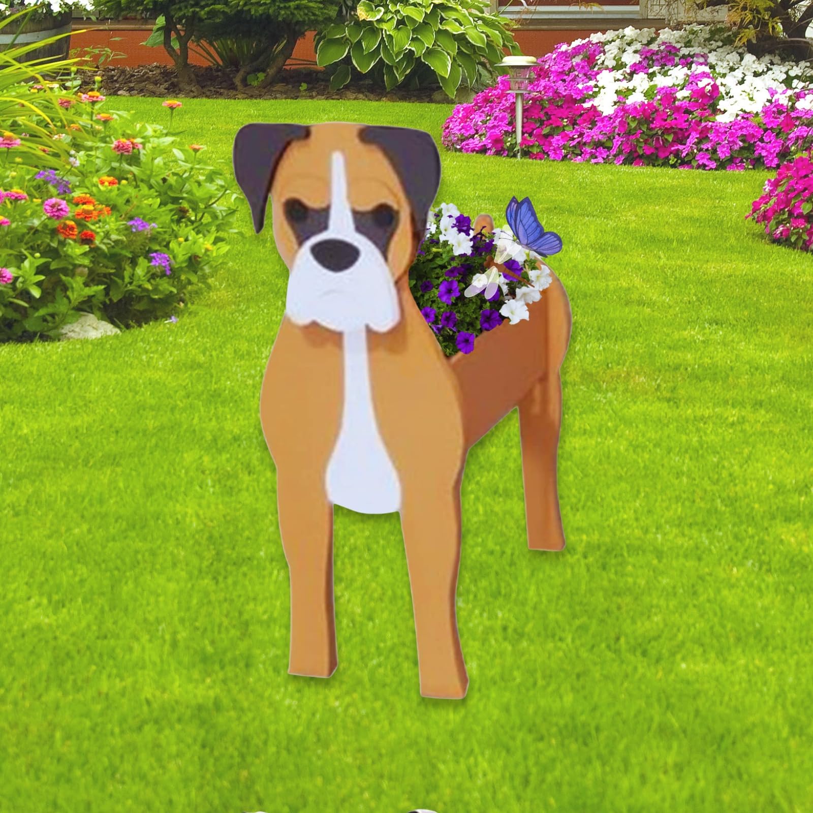 strolfay Boxer Dog Planter,Cute Large Dog Flower Pots,Gifts for Pet Lovers,Unique Animal Plant Pots,Office,Indoor Outdoor Garden Decor(9.84 * 7.3 * 17in)