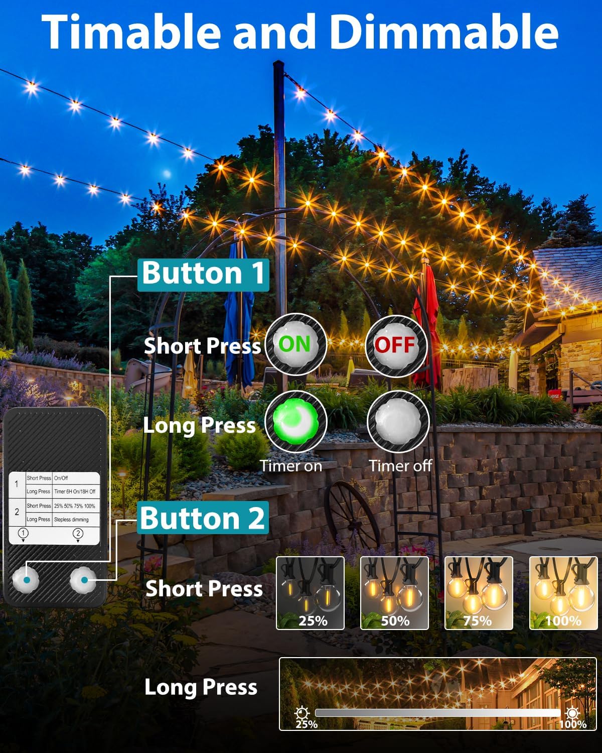 kolpop [Regulable & Temporización Guirnaldas Luces Exterior, 9.7M/30FT Luces Exterior, 10+1 LED Bombillas Impermeable Cadena de Luces Terraza Exterior, Interior Deco para Jardín, Patio, Fiesta