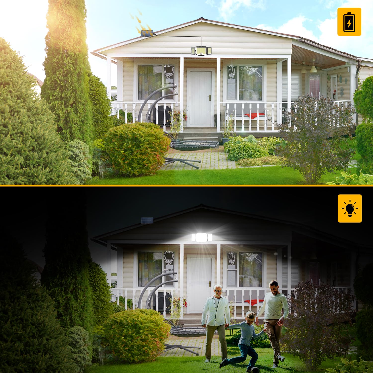 Lampada Solare da Esterno , 346 LED Luci Solari Esterno con Sensore di Movimento, Faretti Solari Led con Telecomando, Cavo da 5m, IP65 Impermeabile, Lampada Solari da Giardino Illuminazione 270°