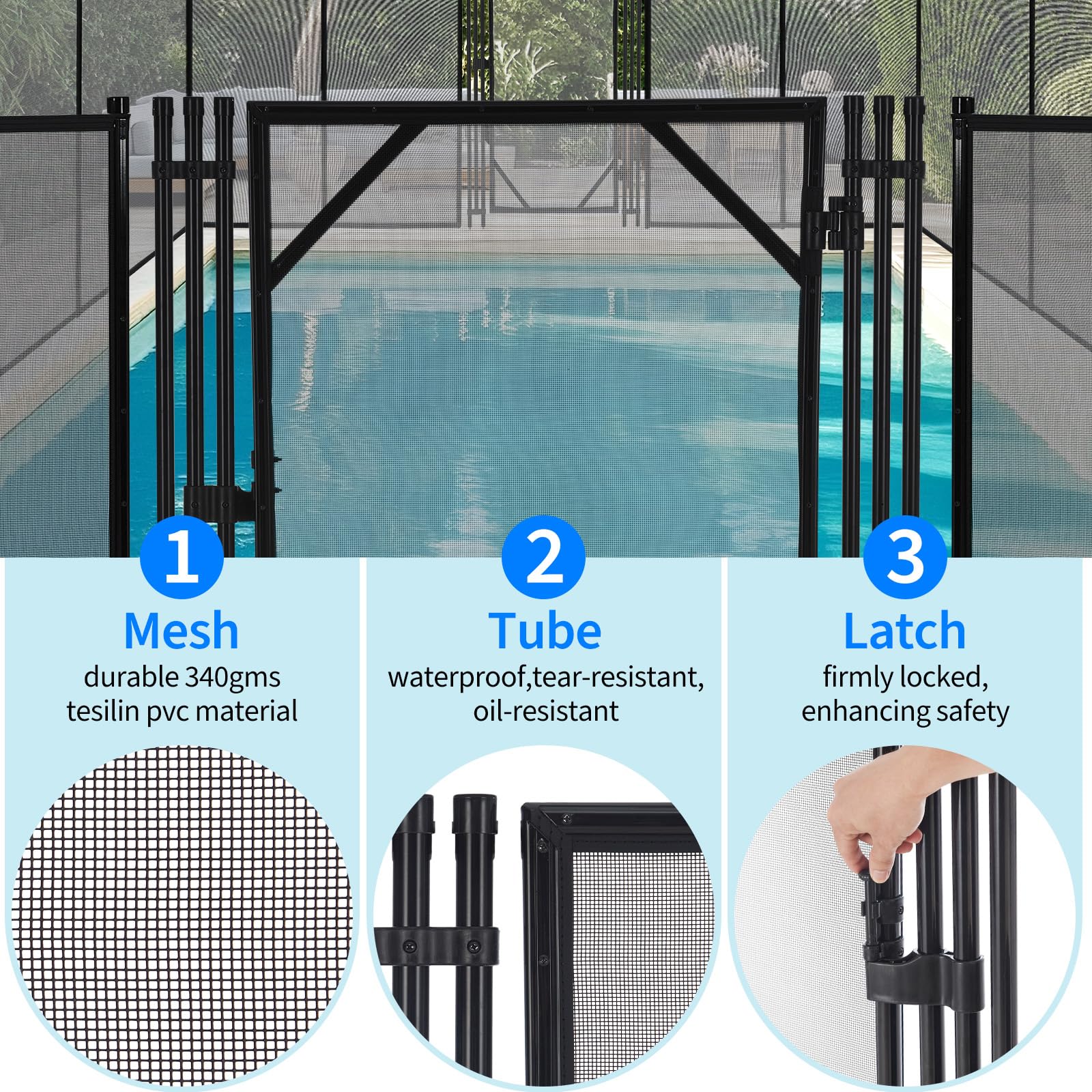 Garvee Barrière De Sécurité Piscine Amovible, Filet Robuste Maille PVC, Cadre Acier Et Aluminium, Installation Facile DIY, Protège Enfants Et Animaux Domestiques