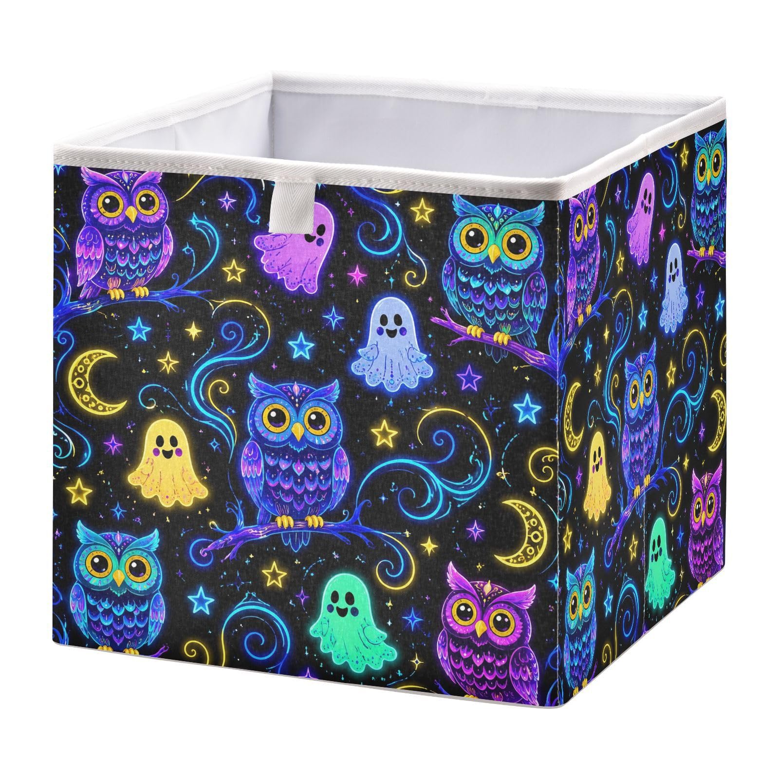 Ewusp Halloween Boo Owl Cube Storage Boxes 28x28 cm Foldable Closet Organiser Bin Holiday Basket Baby Basket for Nursery Bedroom Office