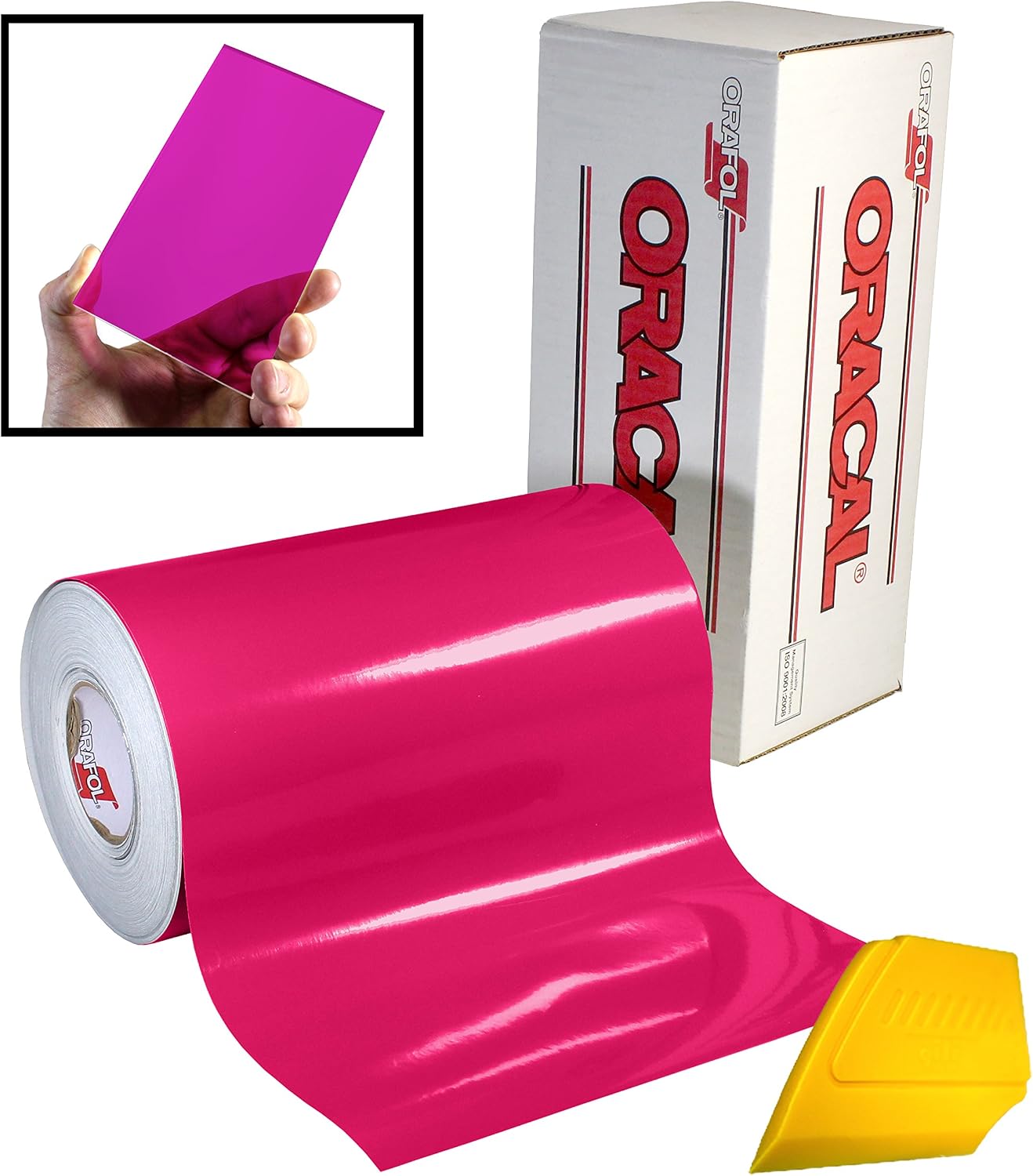 ORACAL 8300 Transparent Red 12" x 24" Colored Window Tinting Vinyl Roll Including Hard Yellow Detailer Squeegee (1 Roll Pack)