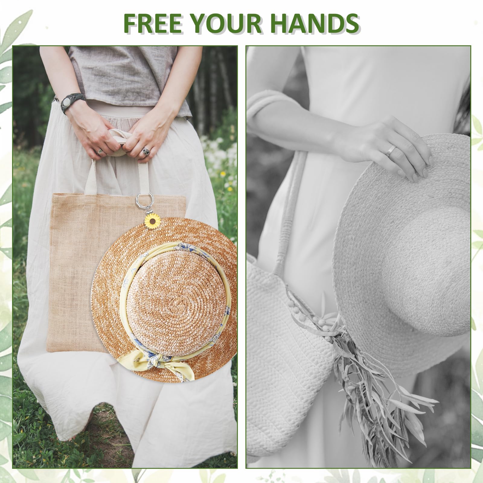 2 clips para sombreros para viajar en la bolsa: fija de forma segura los sombreros a bolsos, bolsos, equipaje, manos libres, evita pérdidas en la playa o salidas, Blanco, amarillo claro 3