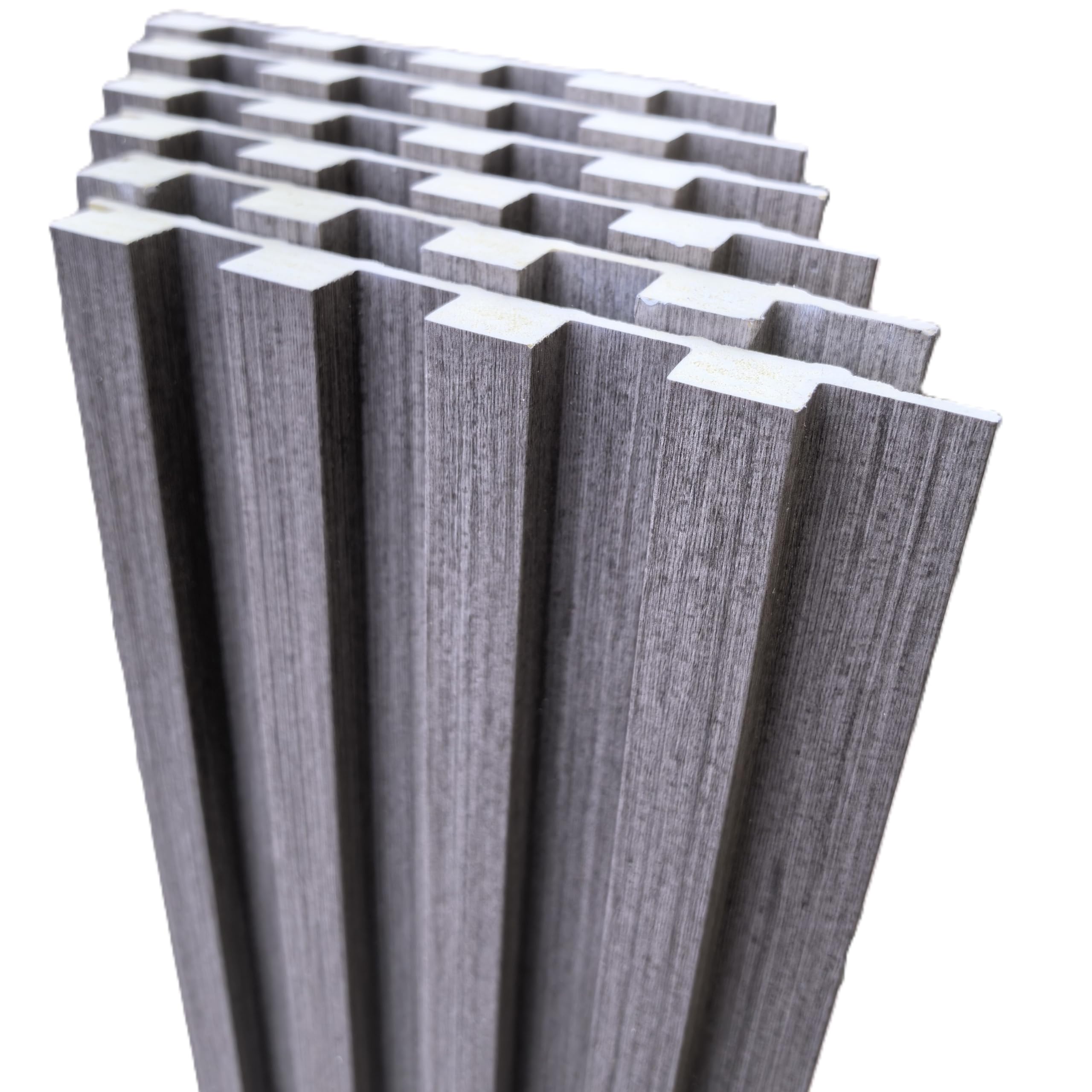 Revestimiento Pared Madera WPC Sólido - 6 Paneles Decorativos 3D Acanalados (130x15,8cm) - Listones Pared Interior Impermeable e Ignífugo - Roble Ahumado