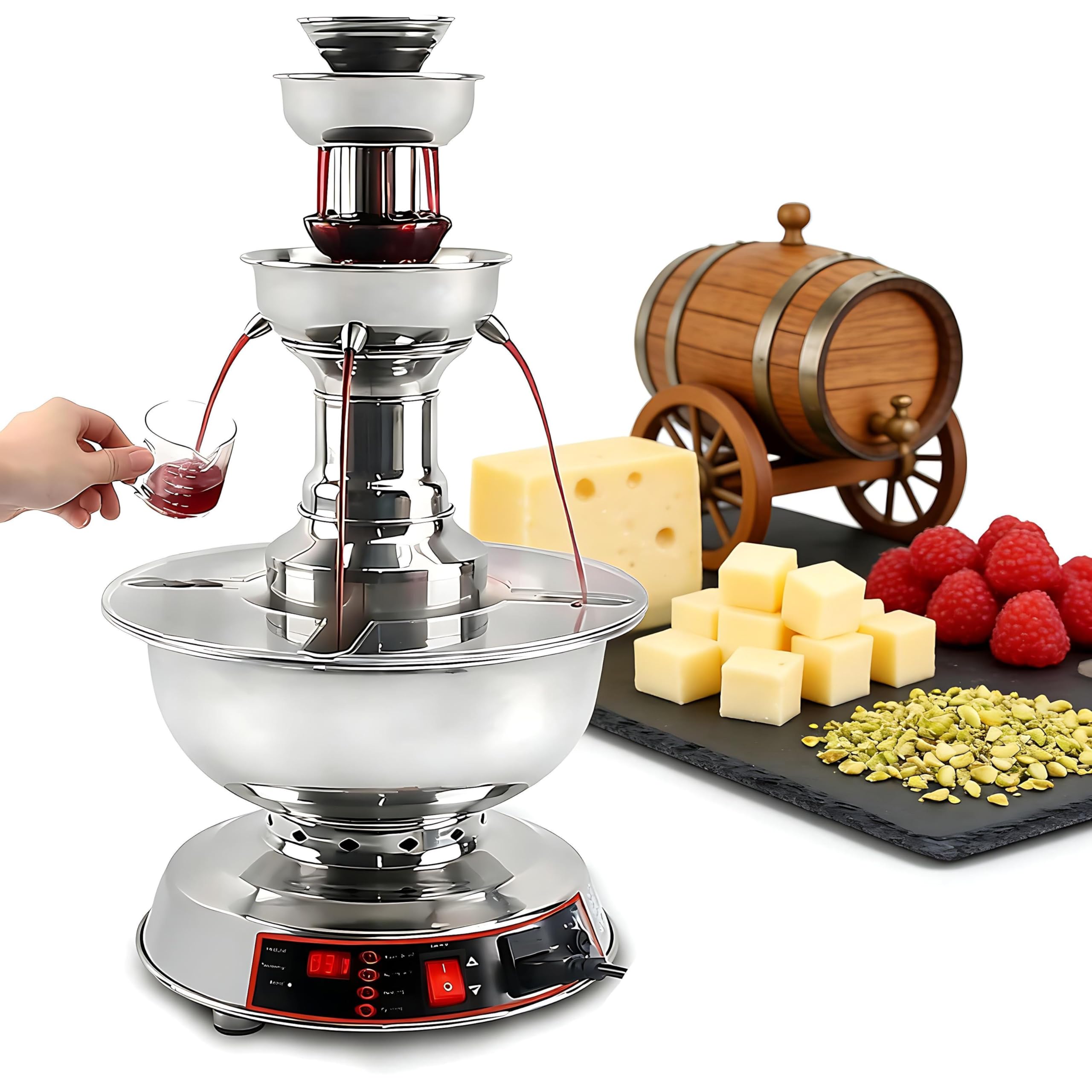 Distributore di bevande a 3 ripiani in acciaio inox con riscaldamento da 0 a 100 °C, per vino, champagne, succhi di frutta, ideale per matrimoni, bar, feste