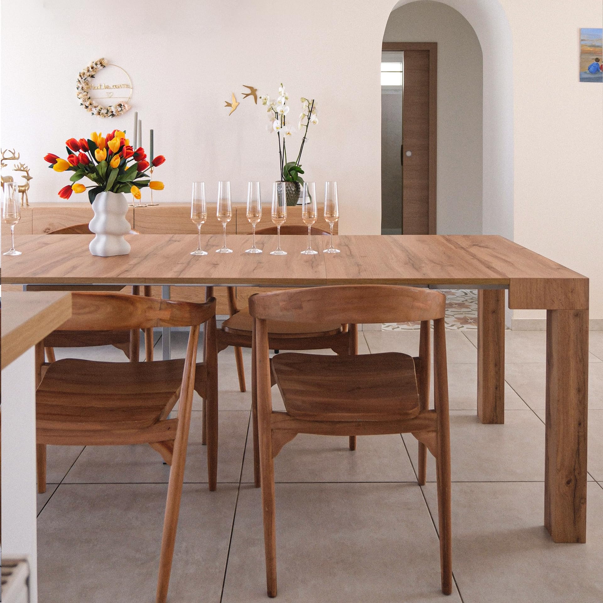 MOBILI FIVER, Table Console Extensible First, 45(305) x90 cm, Bois Rustique, pour 14 Personnes, Console Extensible pour Cuisine et Salon, Made in Italy