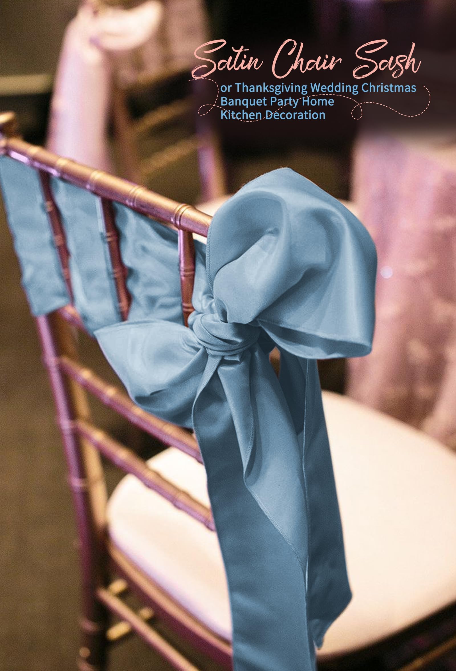 Stuhlschärpen aus Satin, Staubblau, Schleifen, dekorativ, Stuhlhussen, Schärpen für Thanksgiving, Hochzeit, Weihnachten, Bankett, Party, Zuhause, Küche, Dekoration (17,8 x 274,3 cm), 60 Stück