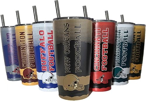 Vaso aislado de acero inoxidable de 20 onzas con tapa y popotes, regalo para fanáticos del fútbol americano para doble pared, reutilizable, mantiene