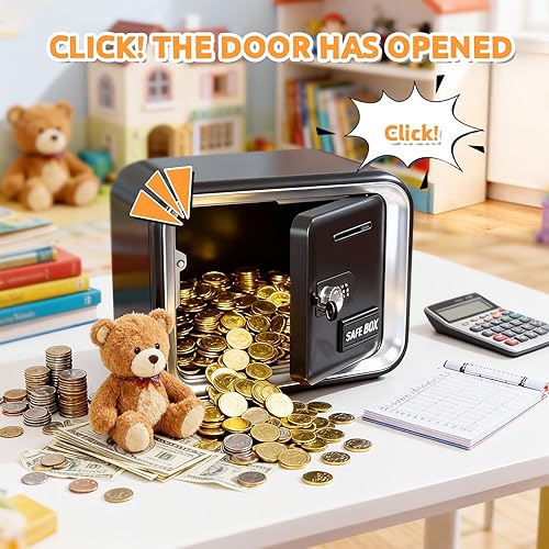Vista 4 de Lefree Piggy Banks for Kids, Money Safe Box Toys for Boys, Adults Mini Safe Box with Secure Password, Coin Bank for Children Best Birthday Cash Coin