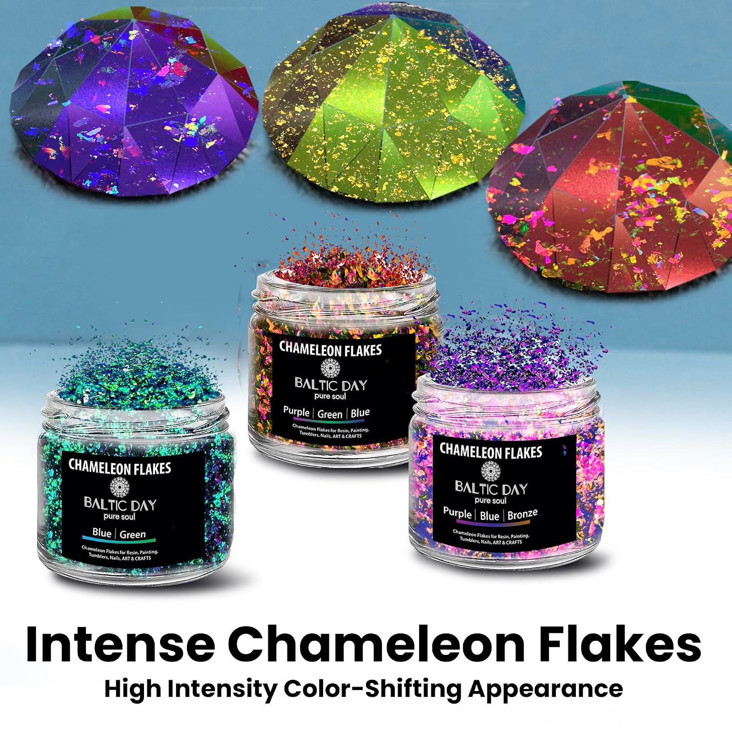 Chameleon Flakes for Resin [ Purple | Bronze | Gold ] - Color Shift Mica Pigment Powder for Epoxy Resin - Chrome Flakes for Tumblers, Molds, Nail Art, Eyeshadow, Makeup