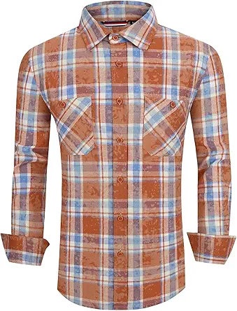 Alex Vando Mens Button Down Shirts Regular Fit Long Sleeve Casual Plaid Flannel Shirt