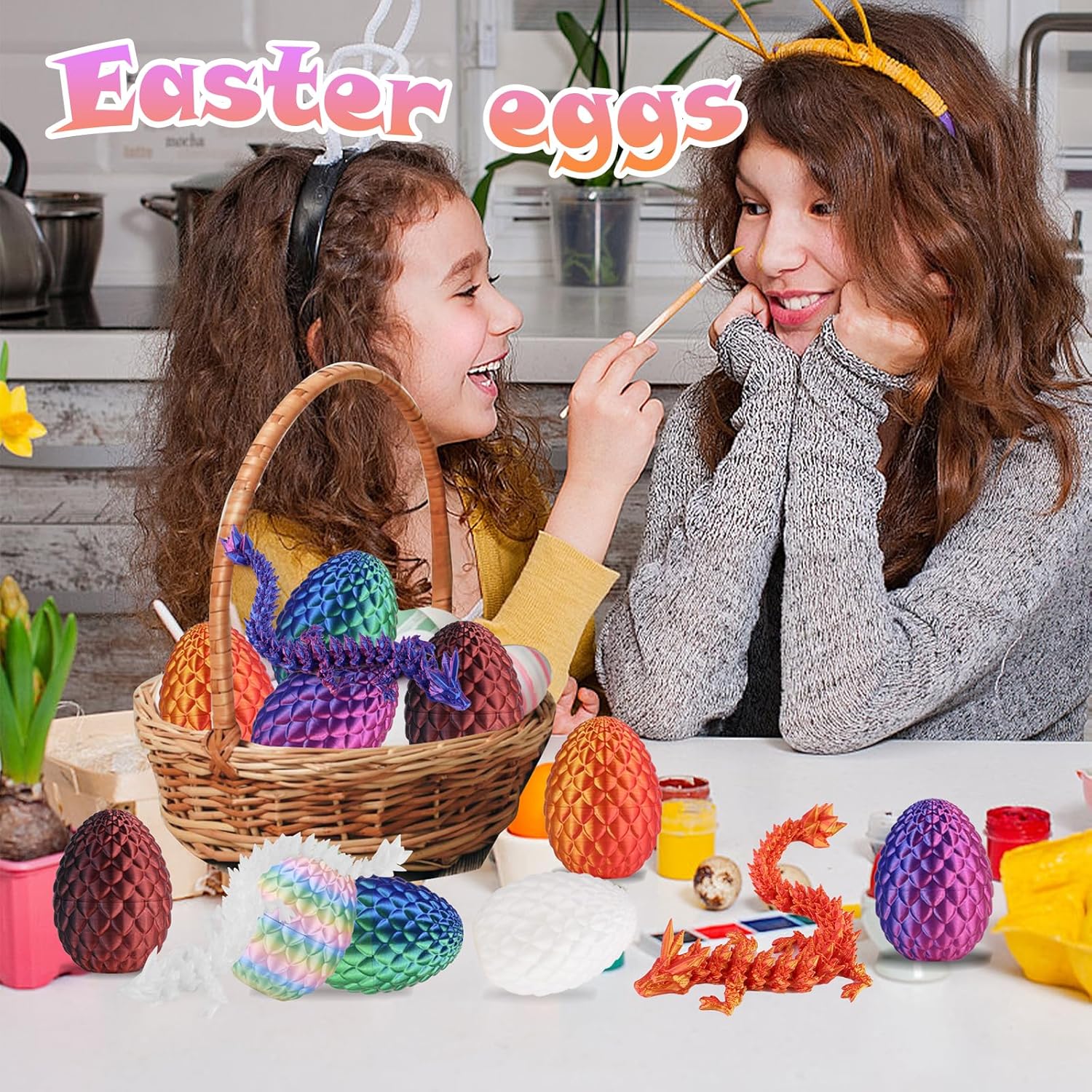 6 Pcs 3D Printed Dragon Eggs with Dragon Inside,Easter Basket Stuffers Mini Easter 3D Articulated Crystal Eggs Fidget Toy,Surprise 3D Printed Animals for Kid - Image 4