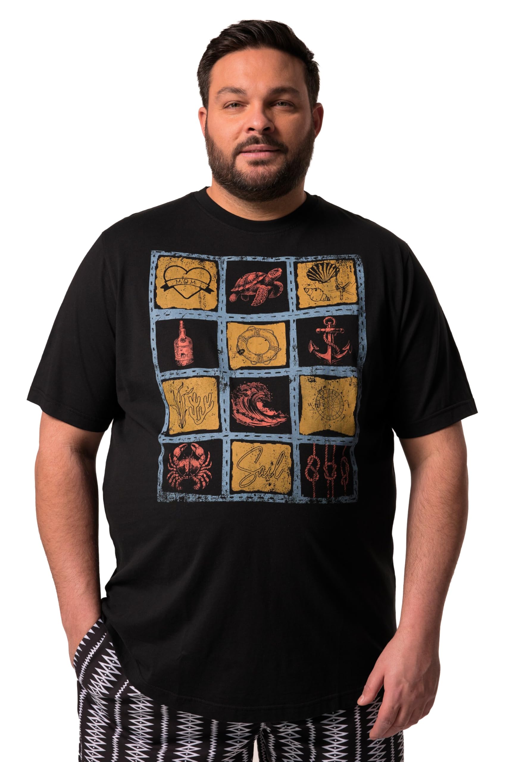 Men Plus Herren T-Shirt, Halbarm, Print T-Shirt 1/2