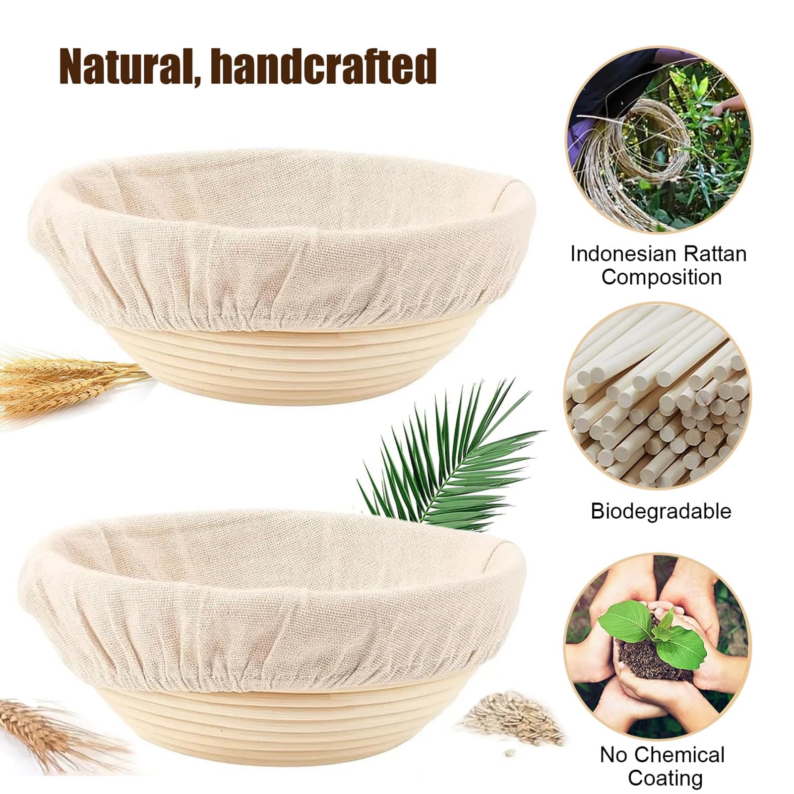 Kit de démarrage au levain avec panier grille-pain naturel, 2 paniers de fermentation et 750 ml pâte aigre