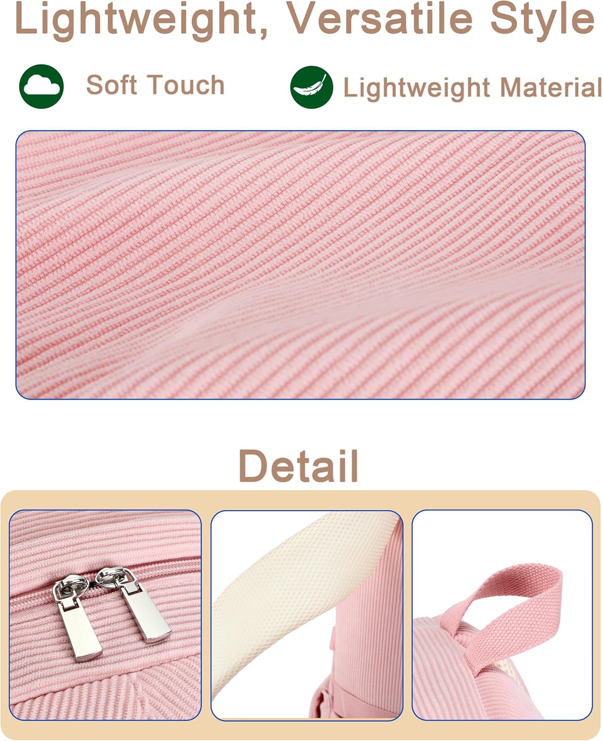 Hidds School Backpack for Teens Girls Women 15.6 Inch Laptop College Backpacks Corduroy Kids Bookbag Students Travel Daypack Womens (Pink) - Image 6