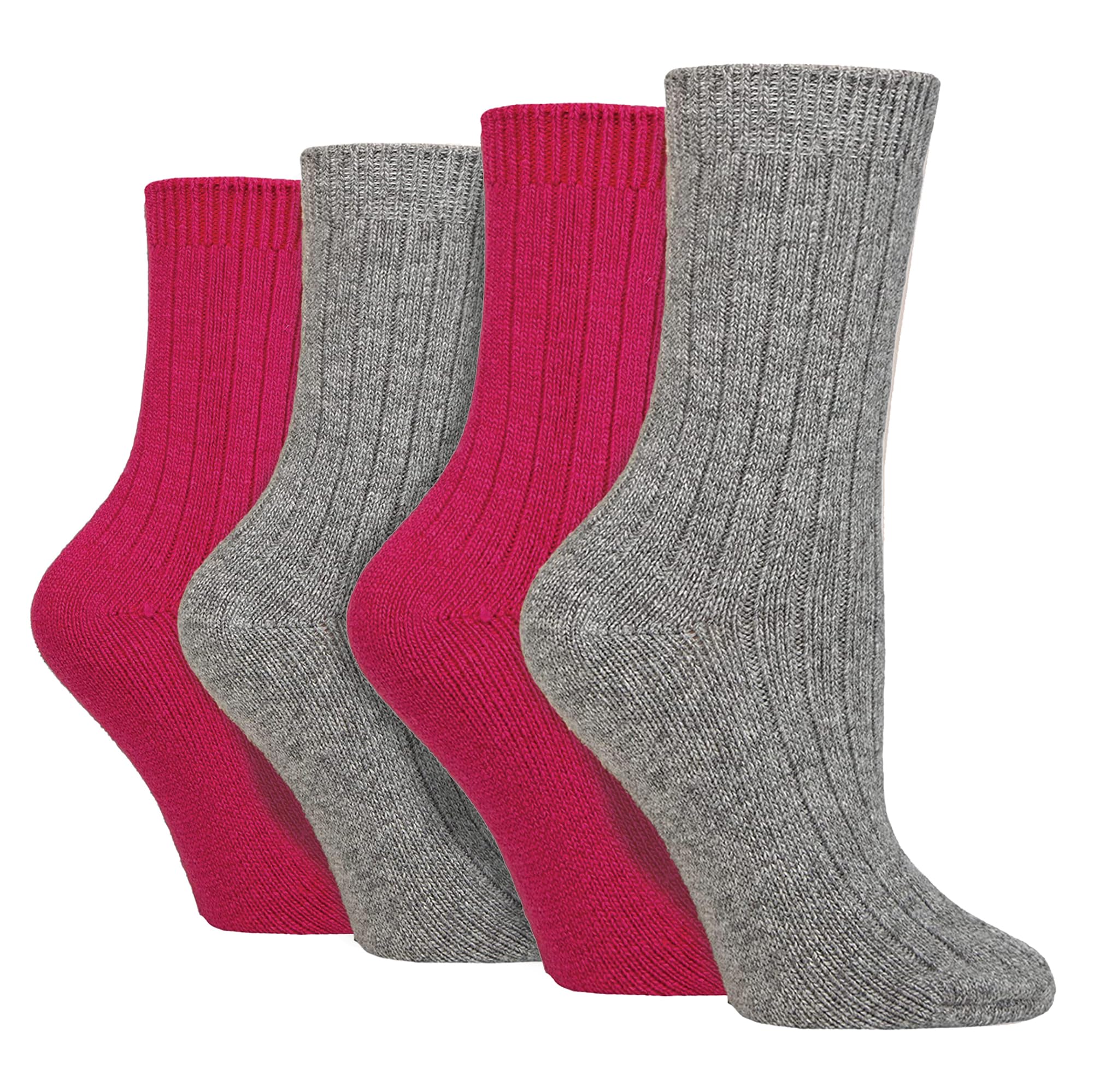 Wildfeet Women's Grey 4 Pack Cashmere Boot Socks | Breathable Cosy Ribbed Wool Bed Socks In | Size: 4-8