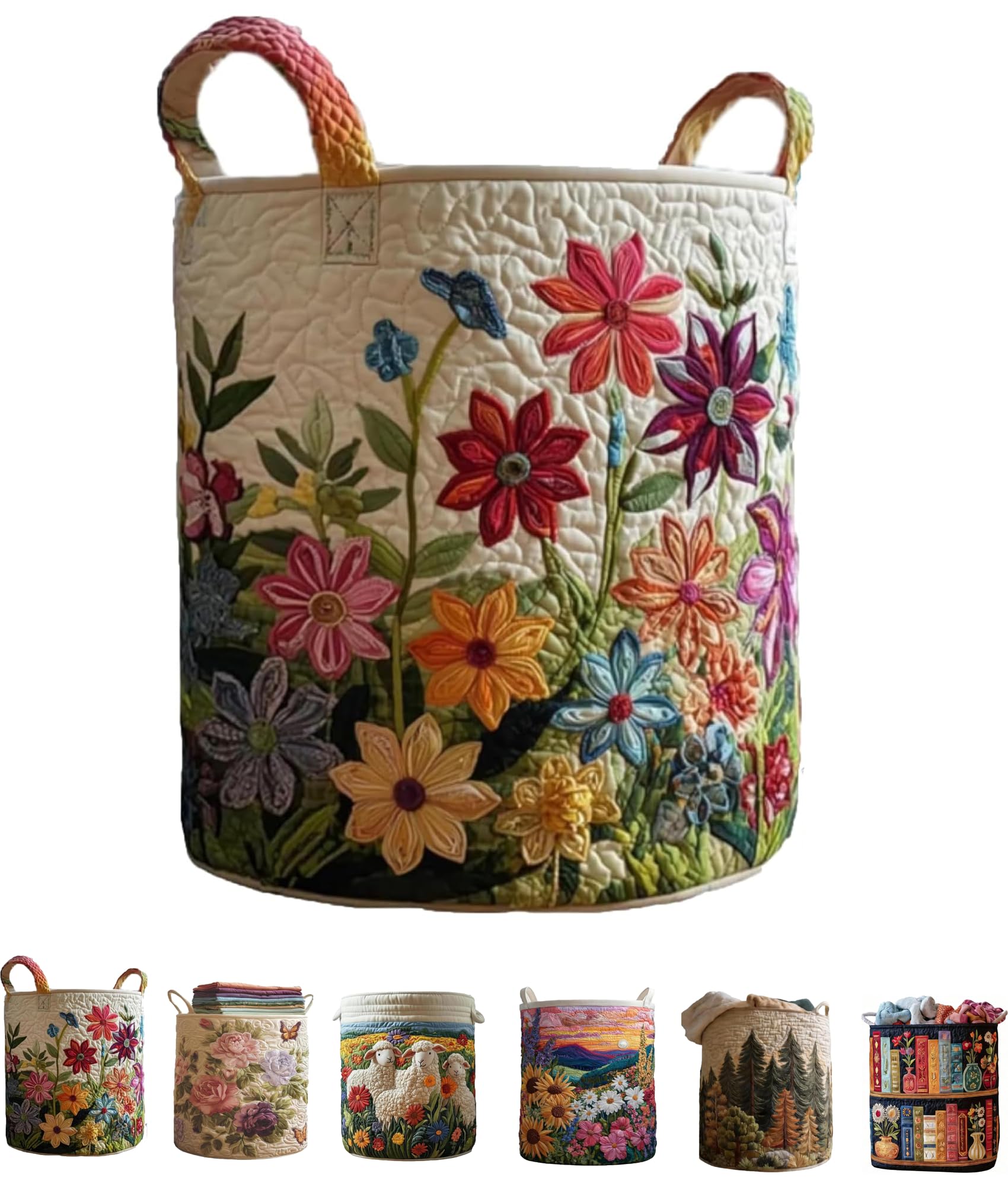 Quilted Laundry Basket, Foldable Laundry Hamper with Handles, Cute Boho Quilted Storage Basket for Blankets Toys Book and Clothes Versatile Storage (A, L 20in*28in)