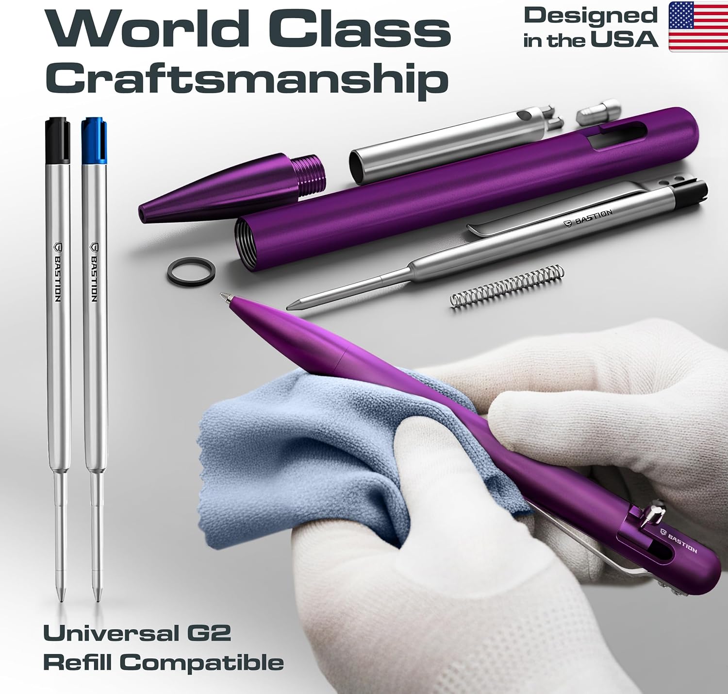 BASTION Aluminum Bolt Action HyperBolt Pen - CNC Machined Lightweight EDC Writing Tool, Refillable, Premium Gift Pen for Women & Professionals - Purple