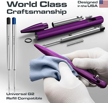 BASTION Bolt Action Pen, Aluminum Purple, HyperBolt EDC Pen, Refillable Metal Writing Pen, Premium Graduation Gift, Executive Pocket Pen