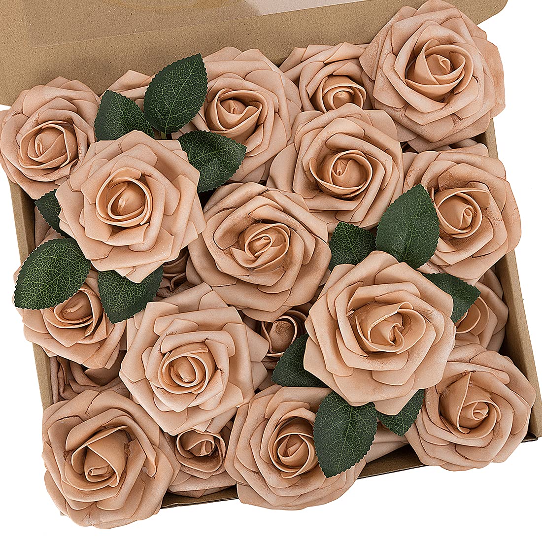 N&T NIETING Roses Artificial Flowers, 25pcs Real Touch Artificial Foam Roses Decoration DIY for Wedding Bridesmaid Bridal Bouquets Centerpieces,, Party Decoration, Home Display (Dusty Light Brown)-image-47