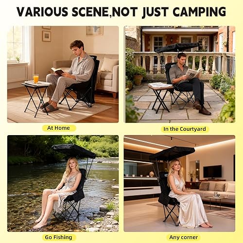 Miniatura 7 de YOUNG WOOD Silla de playa portátil para acampar con toldo de sombra, plegable, ligera, de gran tamaño para todos, fácil de abrir y cerrar sin