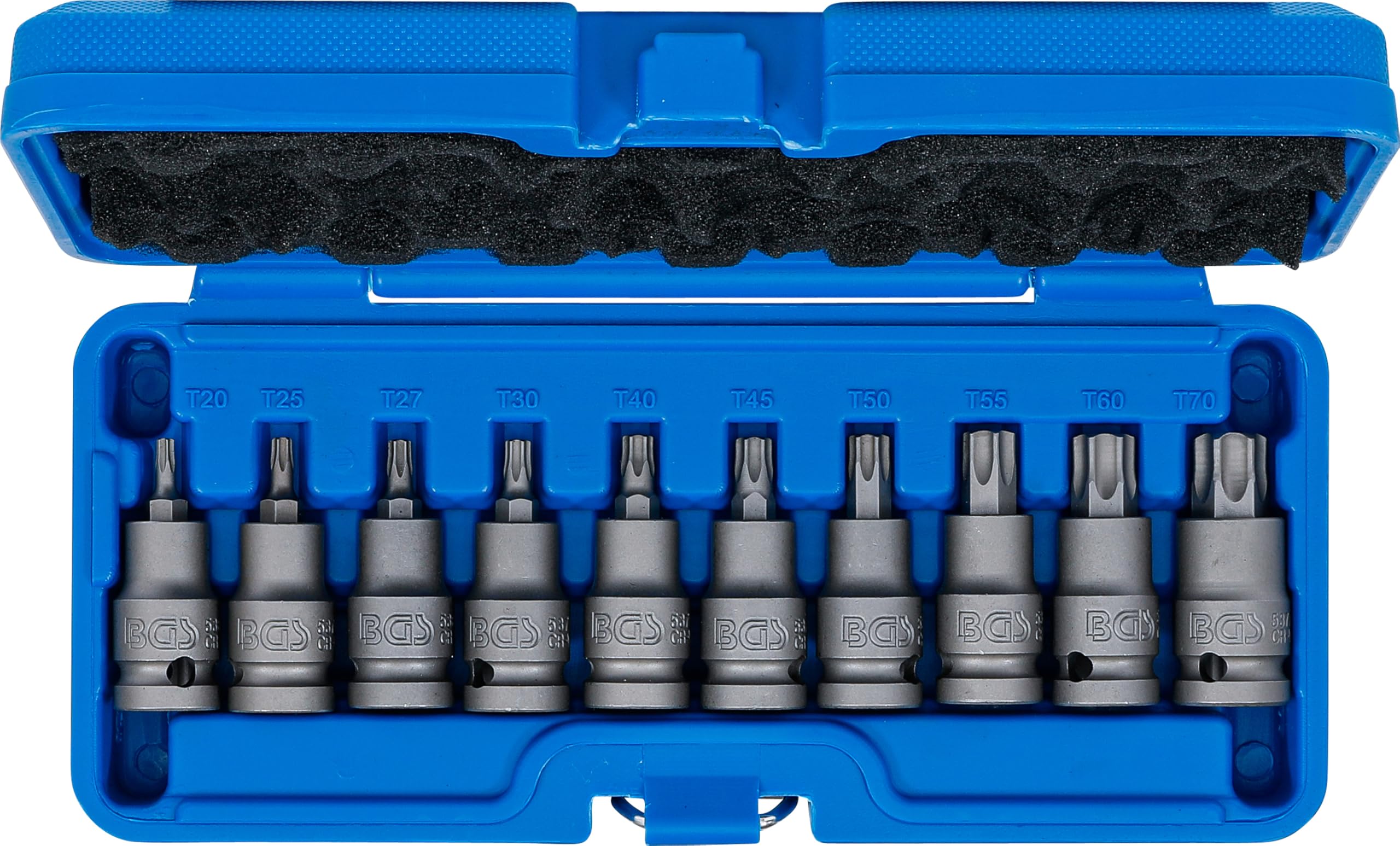 BGS 5097 | Juego de puntas de vaso de impacto | entrada 12,5 mm (1/2") | perfil en T (para Torx) T20 - T70 | 10 piezas
