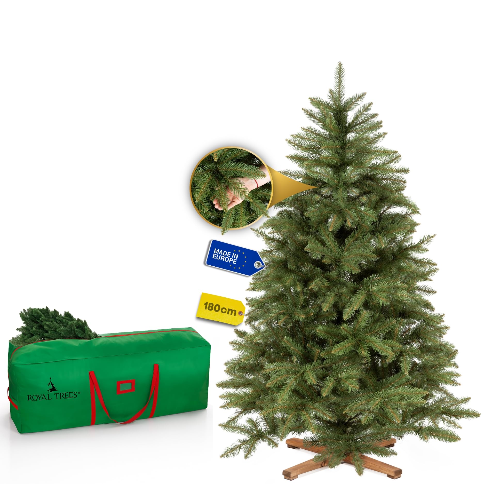 Sapin de Noël artificiel 180 cm – Épicéa scandinave artificiel avec 624 pointes, grand sapin réaliste avec support en bois solide et sac de rangement