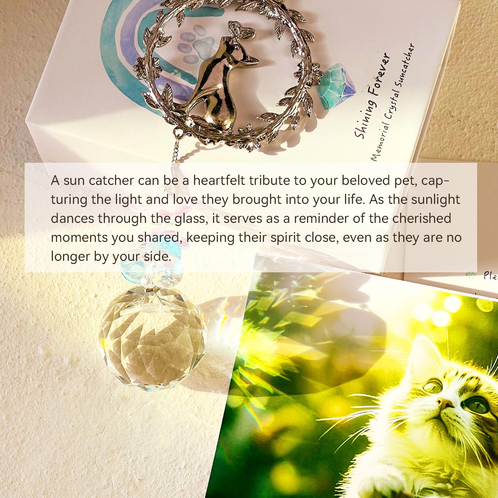 Cat Memorial Suncatcher - Lost of Cat Bereavement Gift Idea, Pet Loss Sympathy Gifts, Thoughtful Cats Remembrance Sun Catcher, Passing Away Remembrance Memory Gift