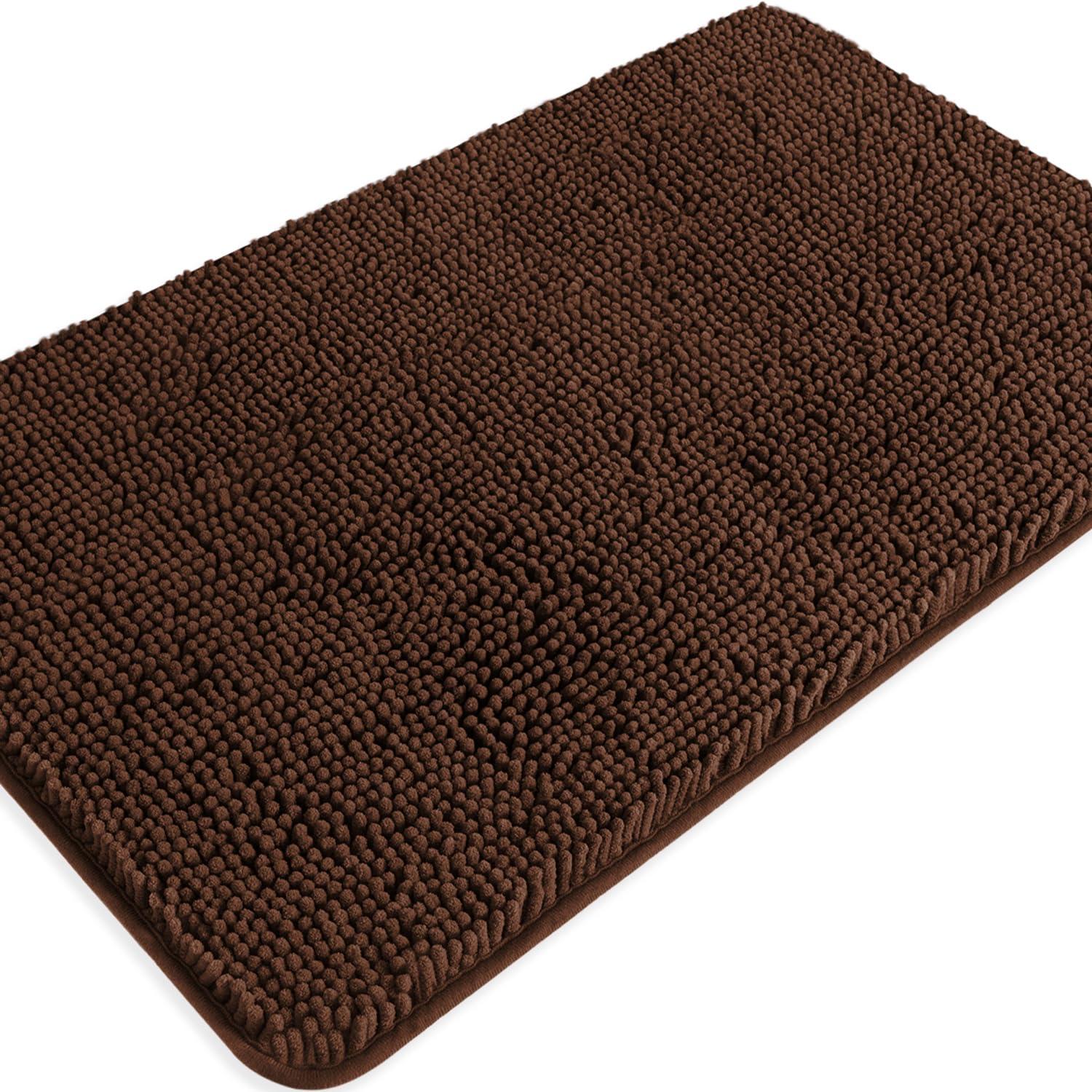 PureSwan Brown Bathroom Rugs – Absorbent and Washable Bath Mat, Non-Slip, Thick Soft Chenille Bath Rugs for Bathroom Floor, Shower, Sink - 20" x 32"