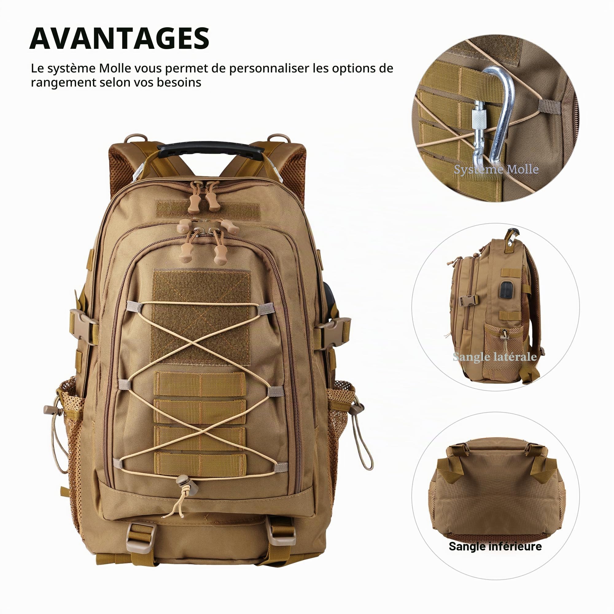 aiGear Sac à Dos Tactique, 25L / 45L / 55L Sac a Dos Voyage pour Hommes Femmes, Sac Multifonctionpour Les Sports de Plein Air Randonnée Voyage Camping