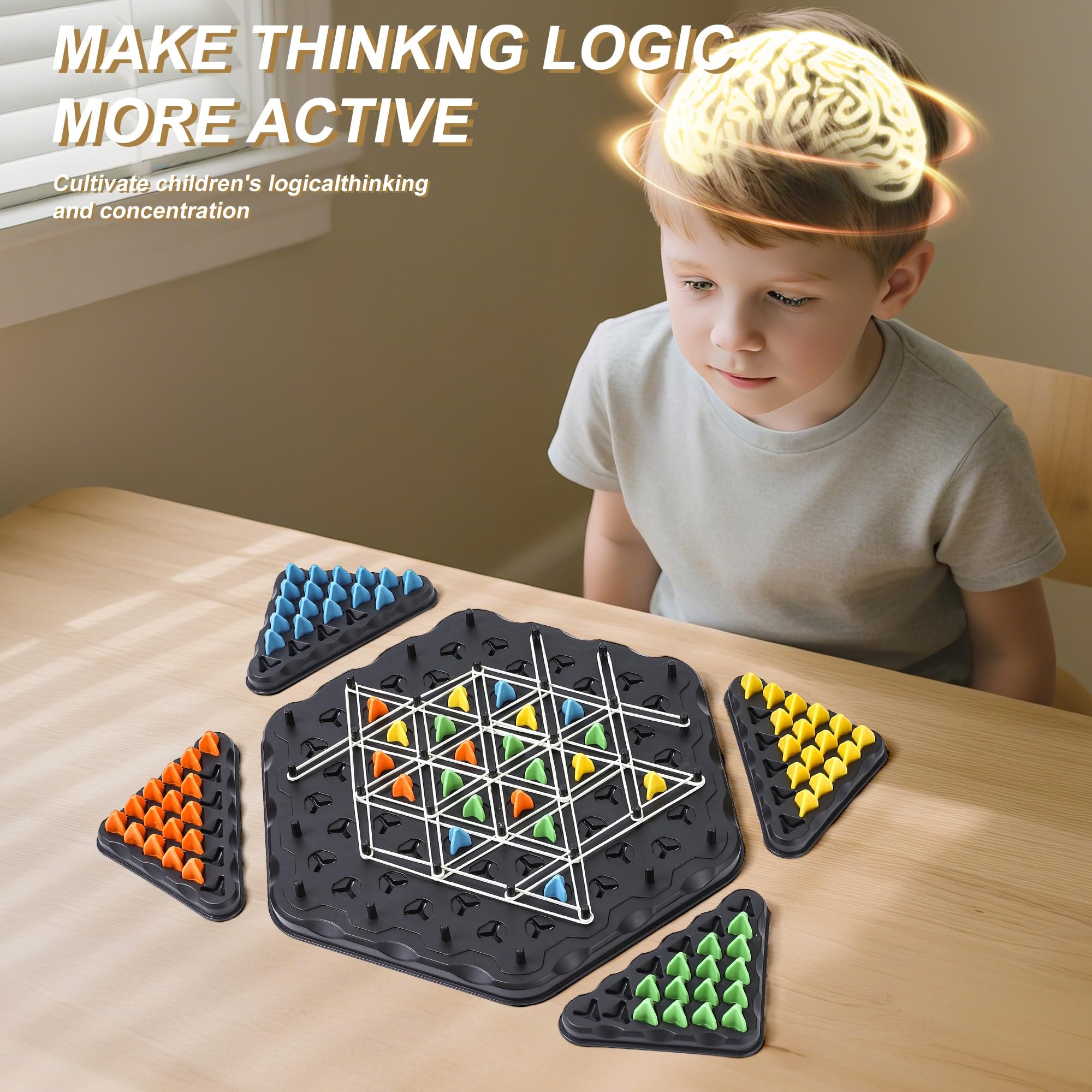 Juego de Mesa de Estrategia Triangle Chain AIUAZA, Juegos de Mesa de Estrategia para Niños de 6-8-12, Juego para Fiestas de Adultos,Juego de Gomas Triangular, para 2 a 4 Jugadores