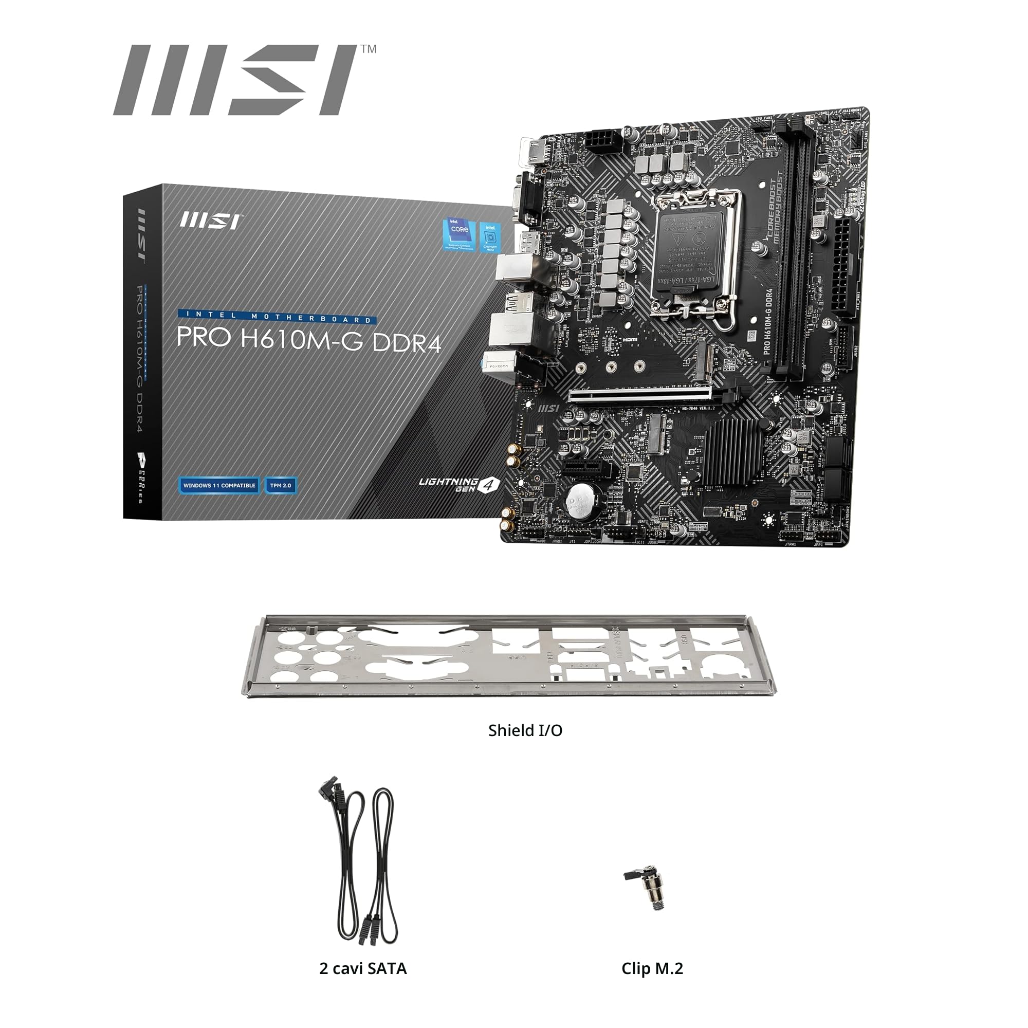 MSI PRO H610M-G DDR4 Scheda Madre, Micro-ATX - Supporta Intel Core 12a e 13a Gen, LGA 1700-2 x DIMMs (3200MHz), 1x PCIe 4.0 x16 slot, 1 x M.2 Gen3, USB 3.2 Gen1, 1G LAN, HDMI 2.1 & DP 1.4 & VGA