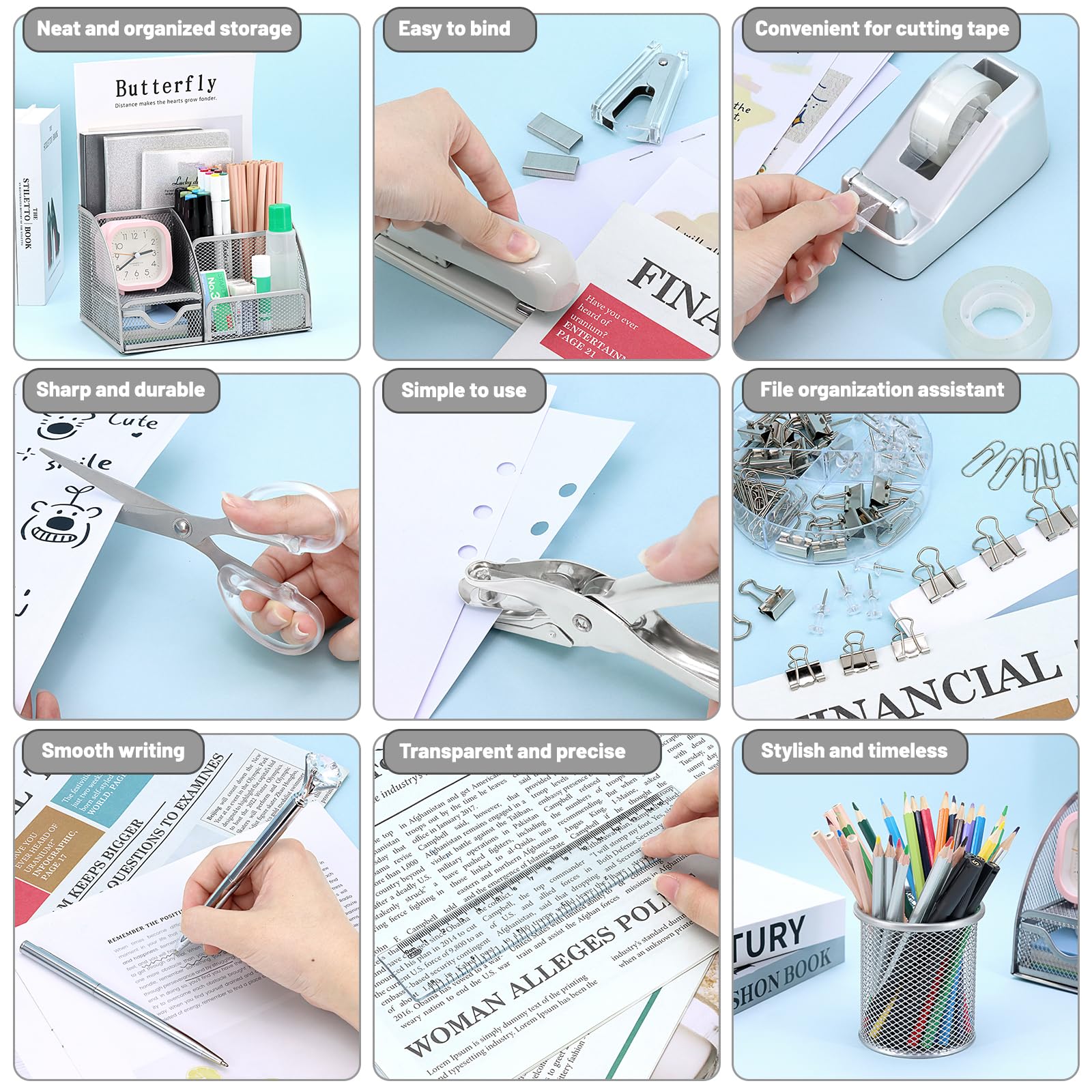 13-in-1-Schreibtisch-Organizer-Set für den Schulanfang | Organizer-Set mit Hefter und Klebebandspender, Stifthalter, Schere, Lineal, Locher, 2 Stifte und mehr Schreibtischzubehör