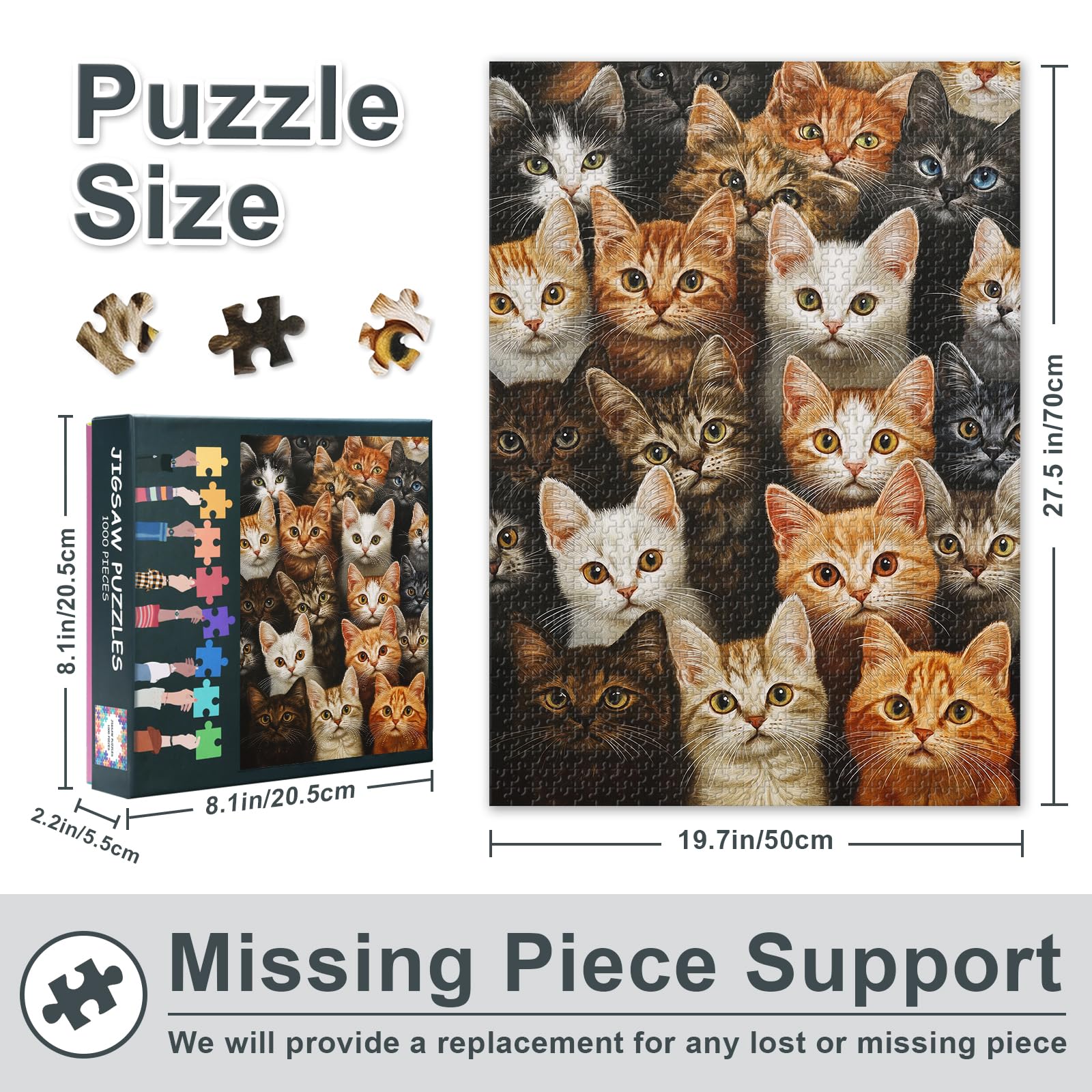 Kitten Jigsaw Puzzles 1000 Pieces for Adults Kitten Portrait Puzzles for Adults Family challenge Game Teens Educational Toys Ideal for Puzzle Enthusiasts Finished Size: 70x50cm - Image 3