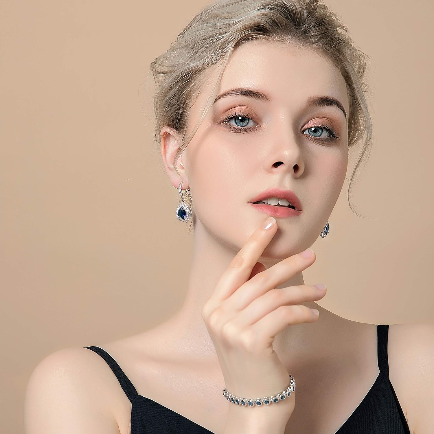 CZ Teardrop Earrings for Women - Sterling Silver Bridal Pear Shape Cubic Zirconia Crystal Rhinestone Fishhook Dangle Drop Earrings for Bride Bridesmaids Wedding Party Prom Fashion Costume Jewelry - Image 2