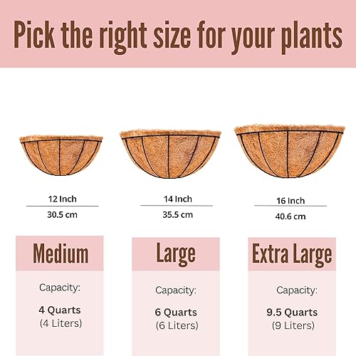 Miniatura 4 de LaLaGreen - Macetas de pared para plantas al aire libre, paquete de 4, soporte medio redondo de 12 pulgadas con forro de coco, cestas de alambre de