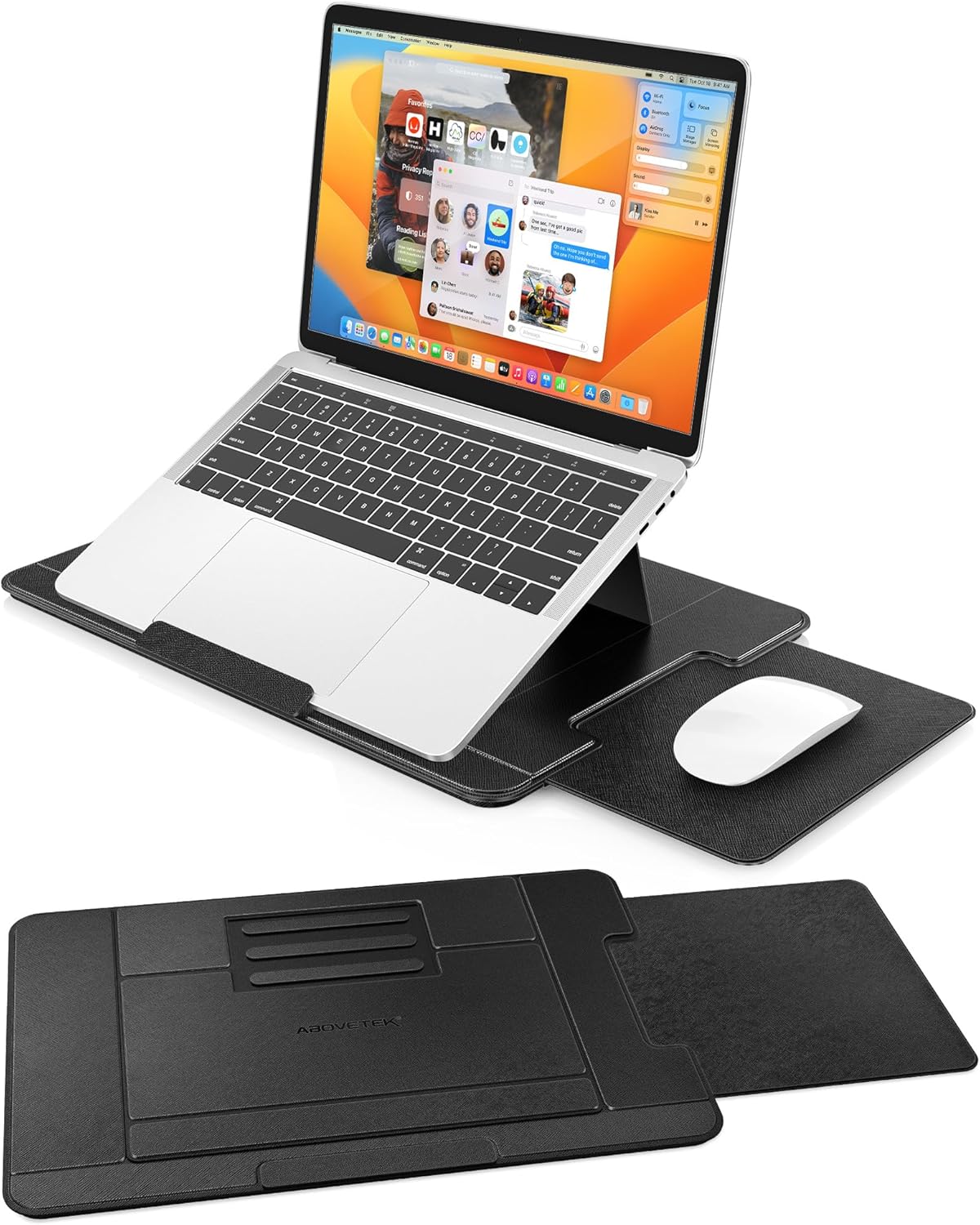 AboveTEK Adjustable Laptop Lap Desk, 3 Ergonomic Angles, PU Leather Non-Slip Surface, Heat Shield, Retractable Mouse Pad, Portable Laptop Lap pad Workstation for Bed, Sofa, Travel