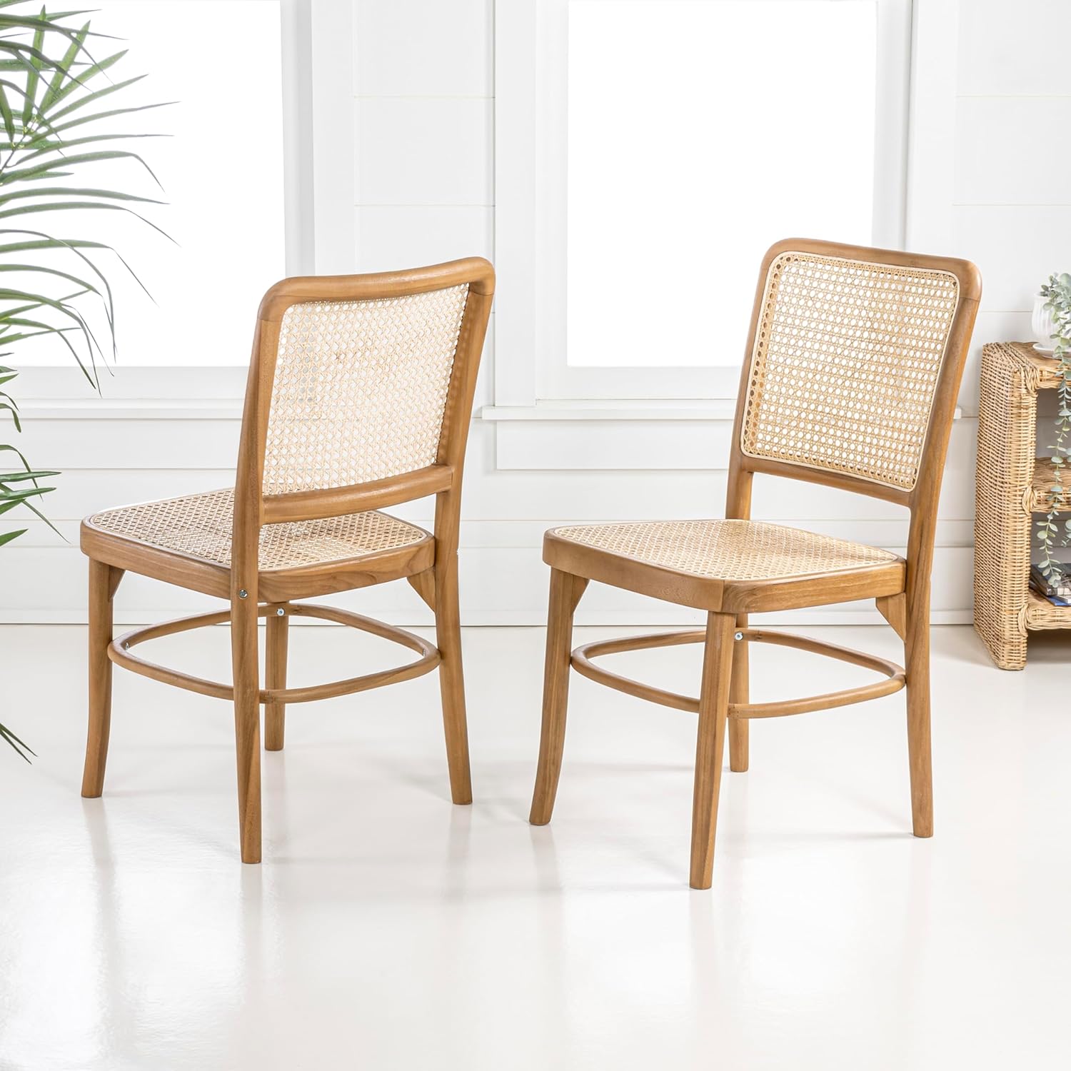 JONATHAN Y DNG1002A-SET2 Colmar Mid-Century Vintage Wood Rattan Dining Chair Mid-Century, Traditional, Modern, Scandinavian, Bohemian, Classic, Natural (Set of 2)