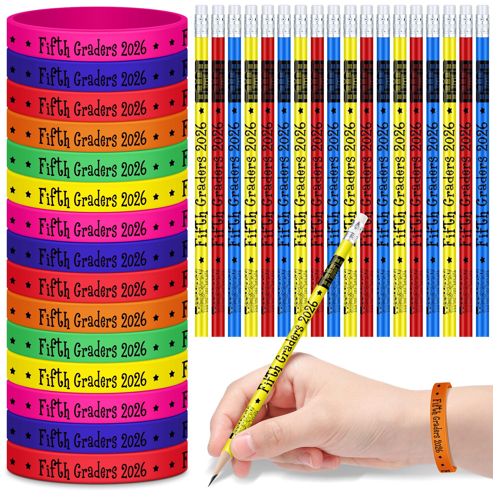 Tenceur 48 Pcs 5th Grade Graduation Gifts Bulk Fifth Graders 2026 Pencils and Bracelets End of The Year Gifts for Students from Teacher Classroom Graduation Party Favor Teacher Reward Prize Supplies