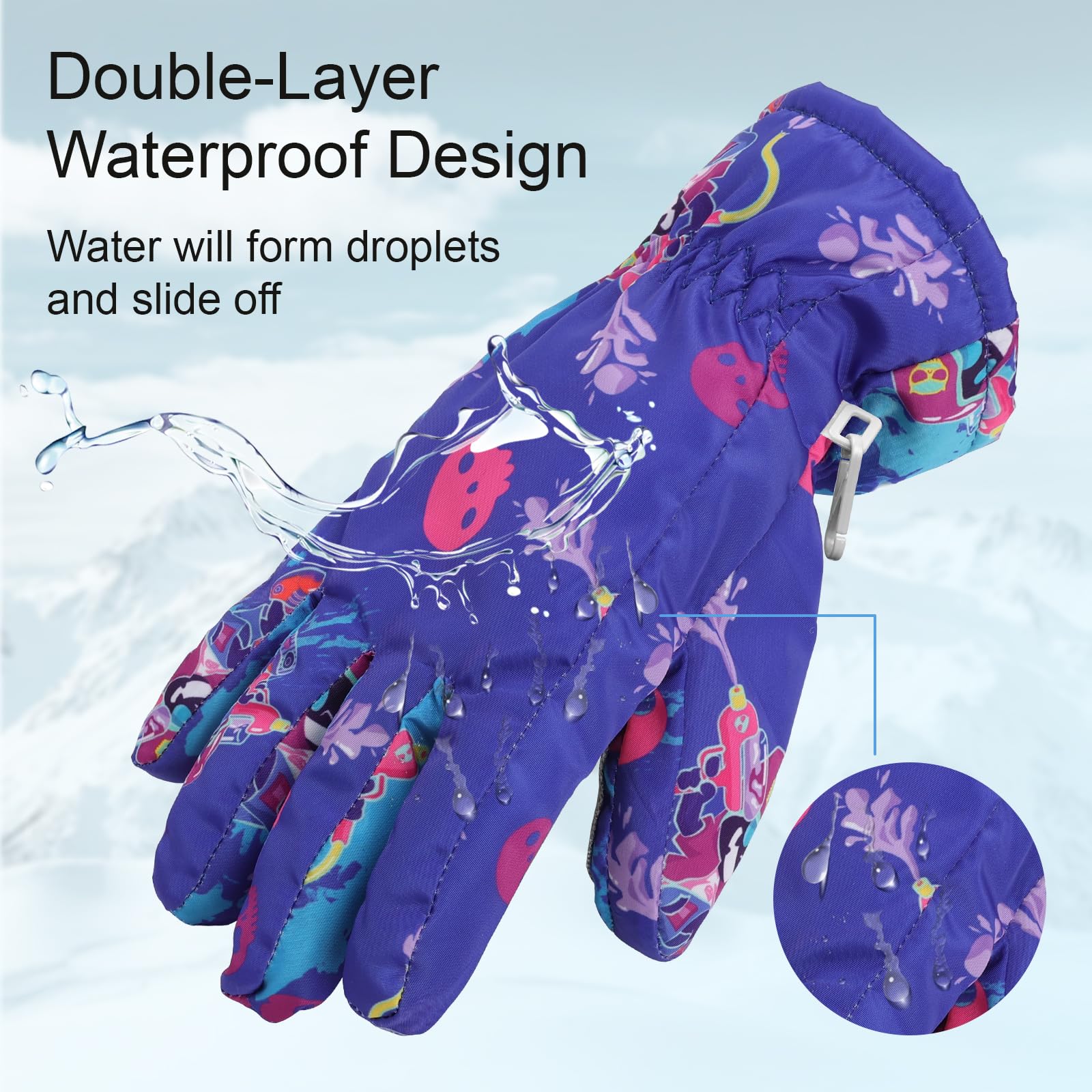 YooxArmor Guantes de Esquí para Niños,Guantes de Nieve de Invierno Impermeables para 4-8 Niños y Niñas,Guantes de Snowboard Resistentes al Viento y al Frío para Esquí y Ciclismo