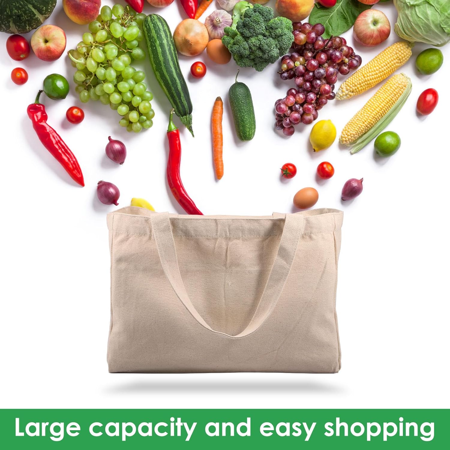 2pcs Canvas Grocery Bags with Handles,Large Capacity Grocery Shopping Bags, Heavy Duty Reusable Grocery Tote Bags With 6 Inner Pockets, Machine Washable Canvas Grocery Bag for Grocery Store Camping - Image 7