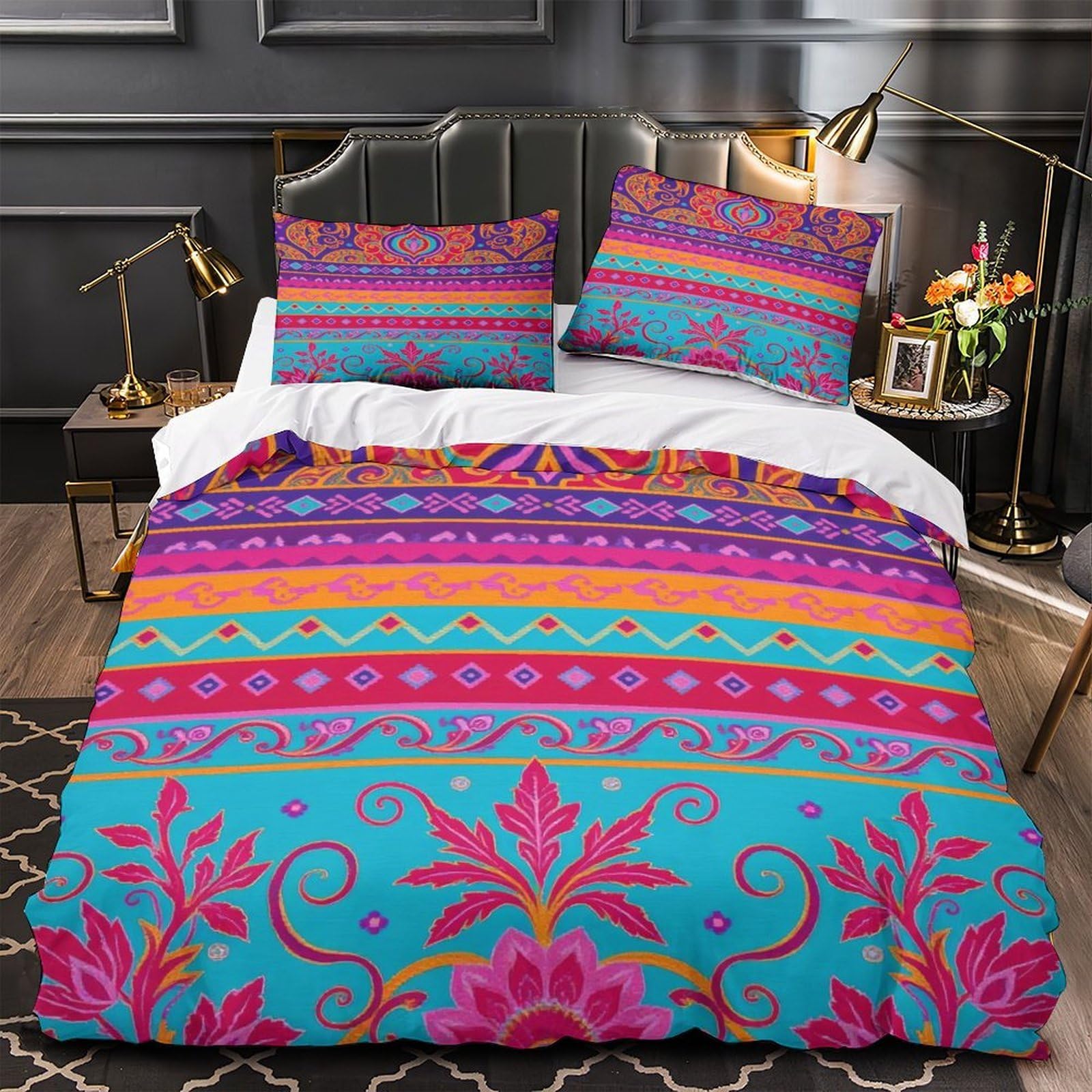 Parure de lit motif mandala King 220x240 BlueFlowerArt en microfibre